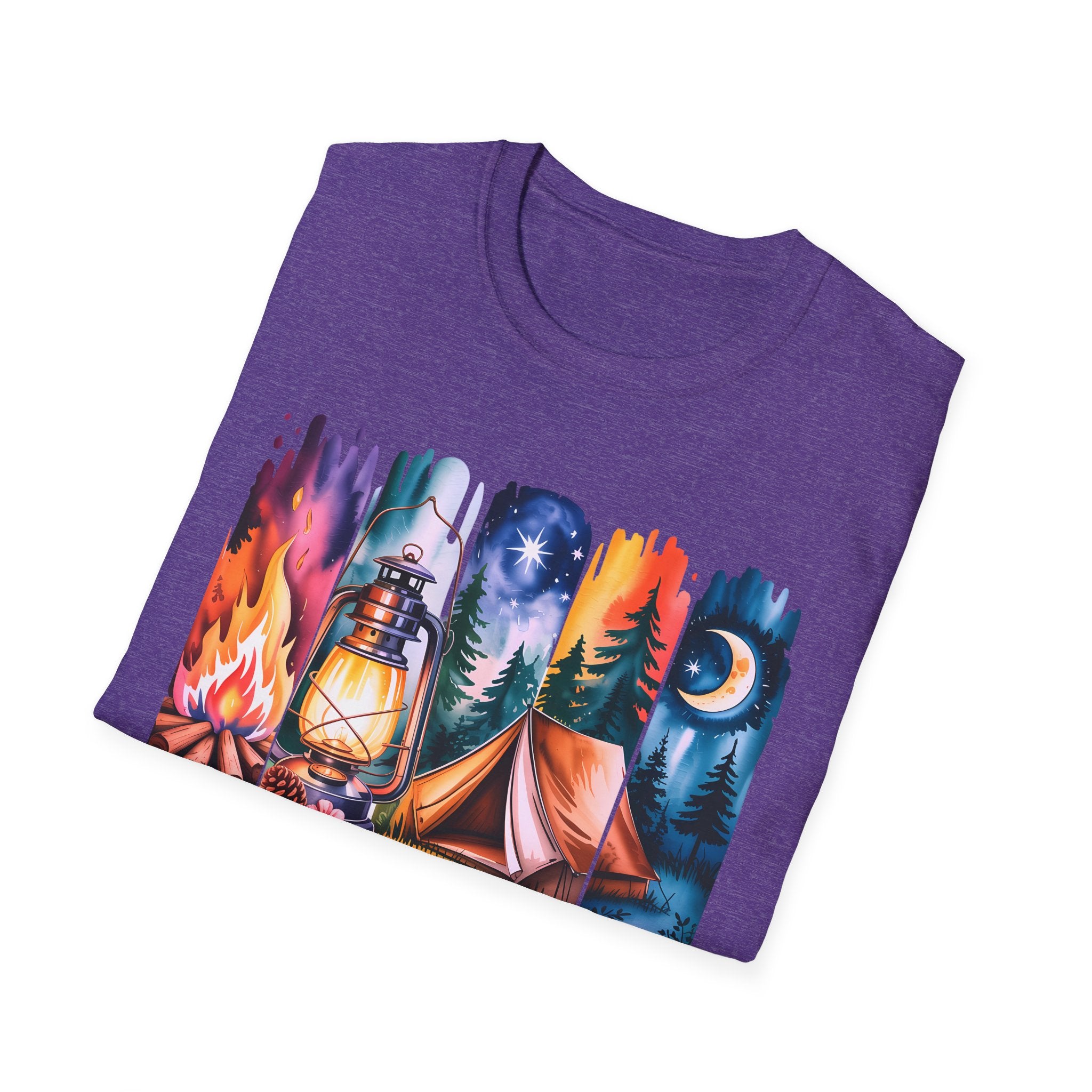 Camping Mode T-Shirt — Watercolor Campfire Lantern Tent Graphic Tee