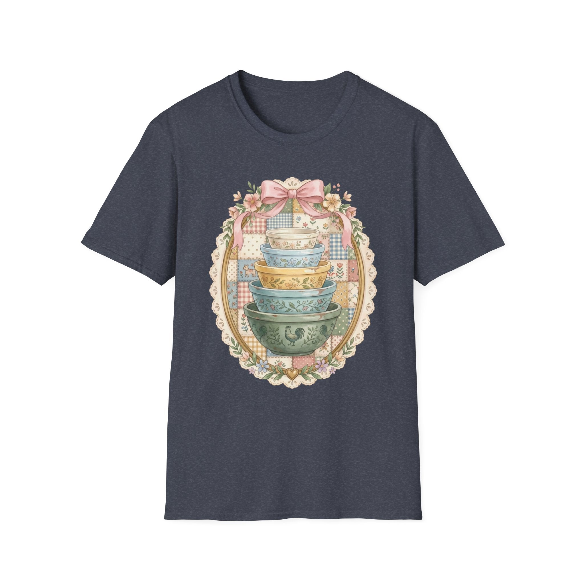 Vintage Mixing Bowls T-Shirt — Shabby Chic Kitchen Stack Graphic Tee