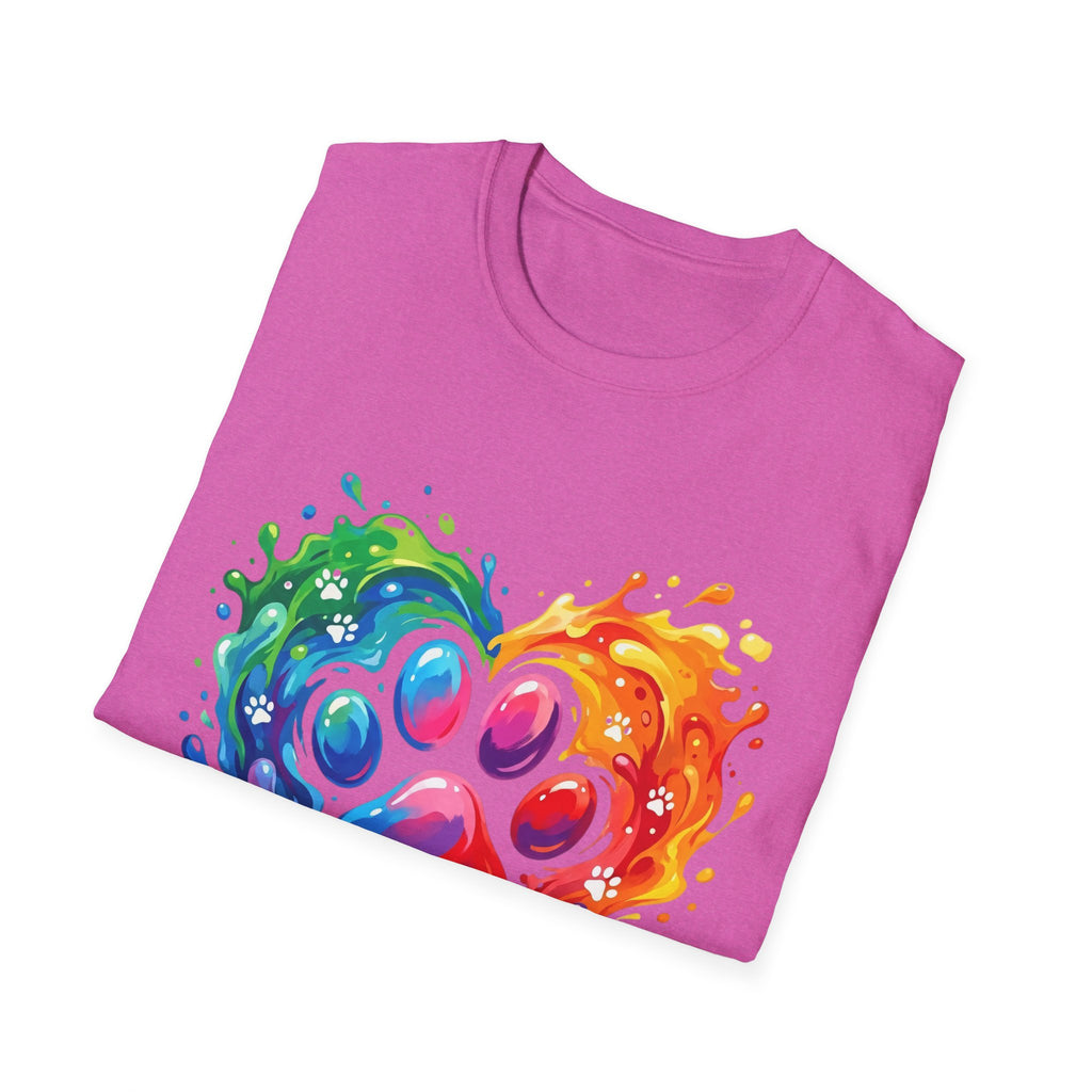 Rainbow Paw Heart T-Shirt — Colorful Pet Lover Tee