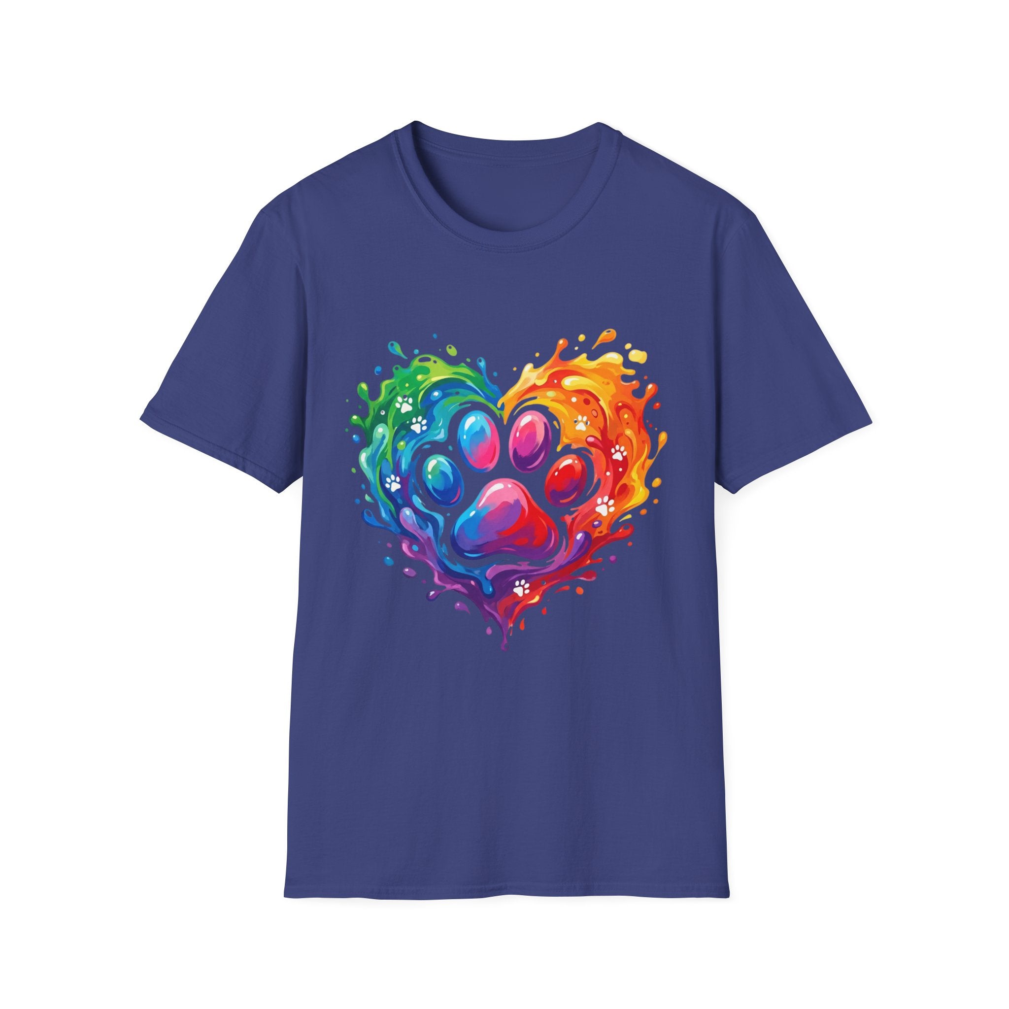 Rainbow Paw Heart T-Shirt — Colorful Pet Lover Tee