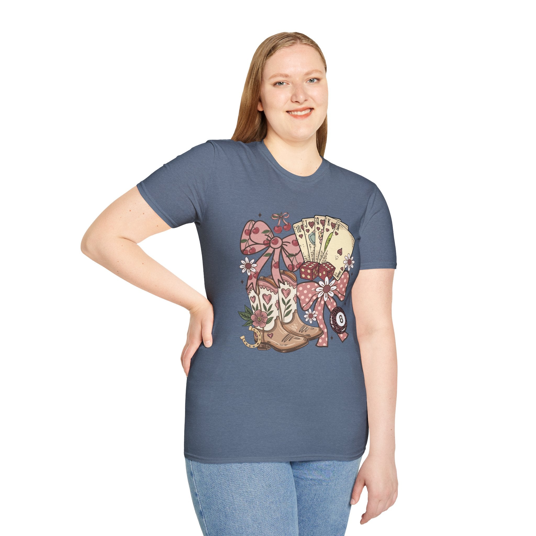 Cowgirl Aesthetic T‑Shirt — Western Boots, Cards & Ribbon Graphic