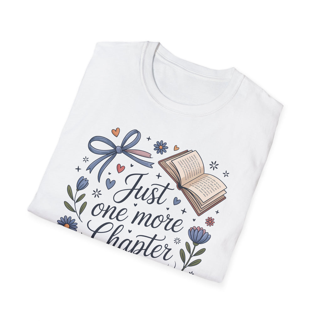 T-Shirt — "Just One More Chapter" Book Lover Tee with Glasses & Coffee