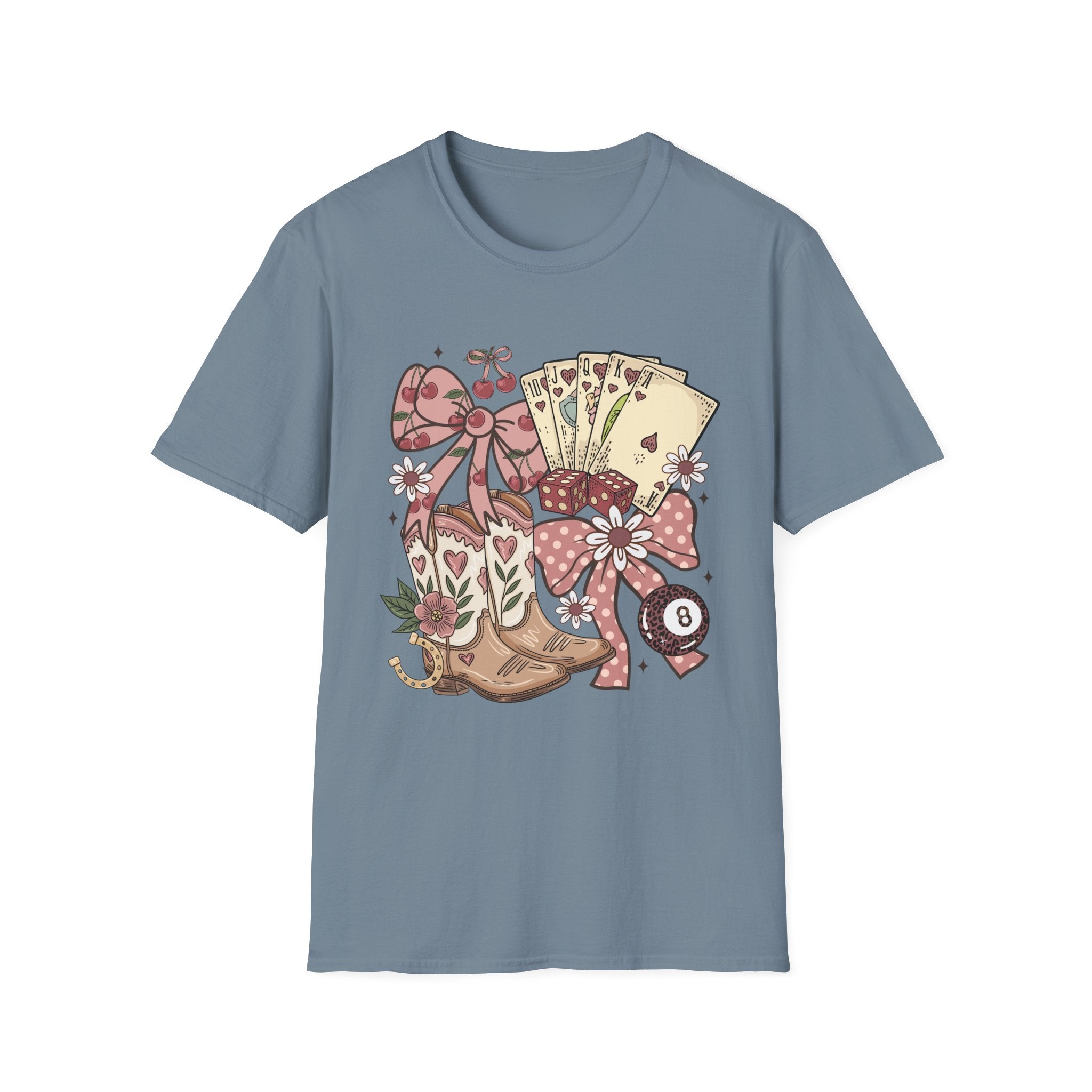 Cowgirl Aesthetic T‑Shirt — Western Boots, Cards & Ribbon Graphic