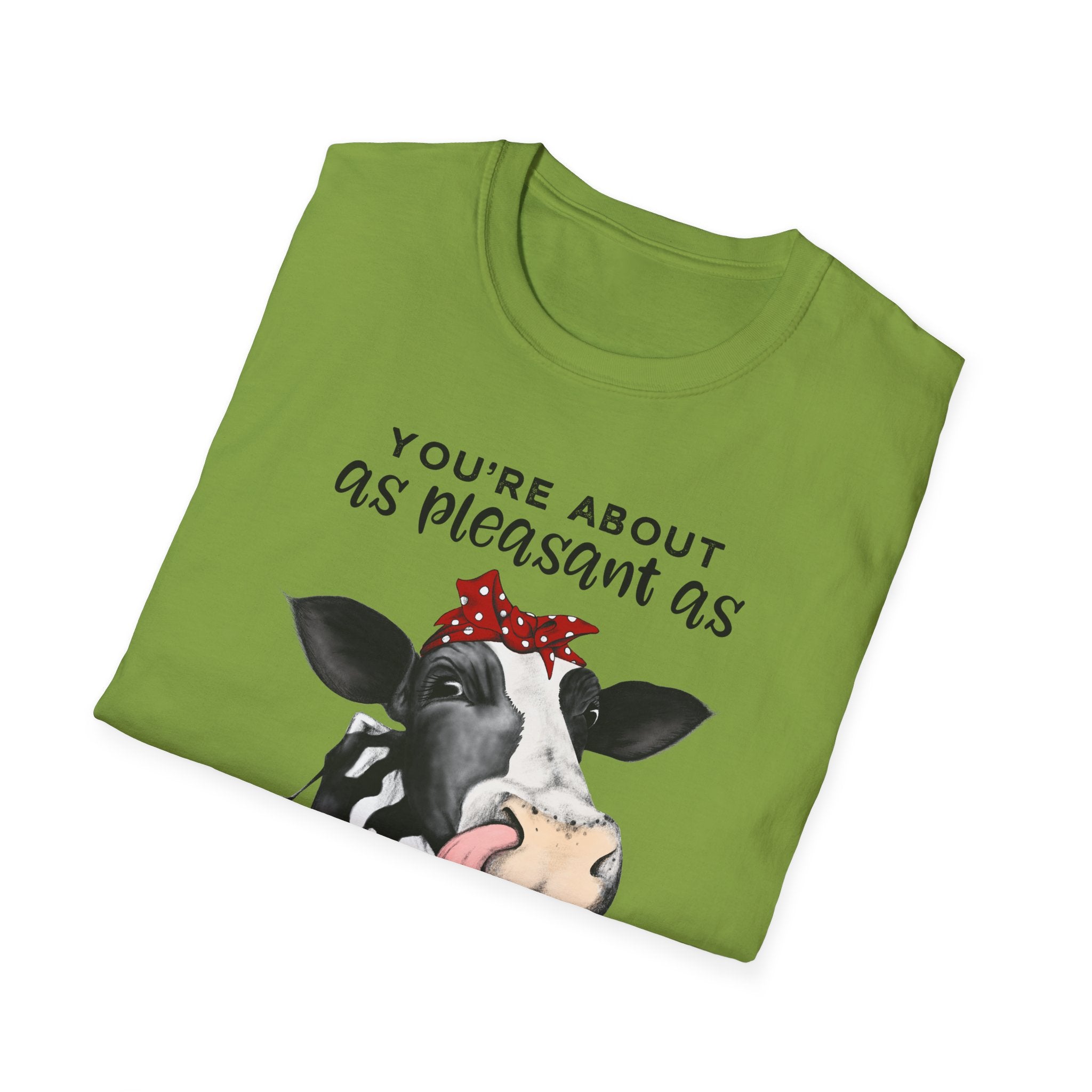 Cow Graphic Tee — "You’re About as Pleasant as an Itchy Butthole" Funny Novelty T‑Shirt