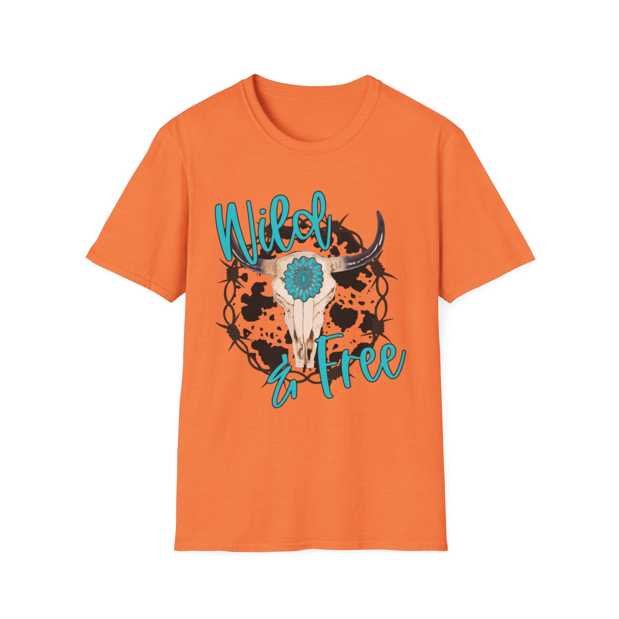 Wild & Free Cow Skull T-Shirt — Turquoise Boho Western Graphic Tee