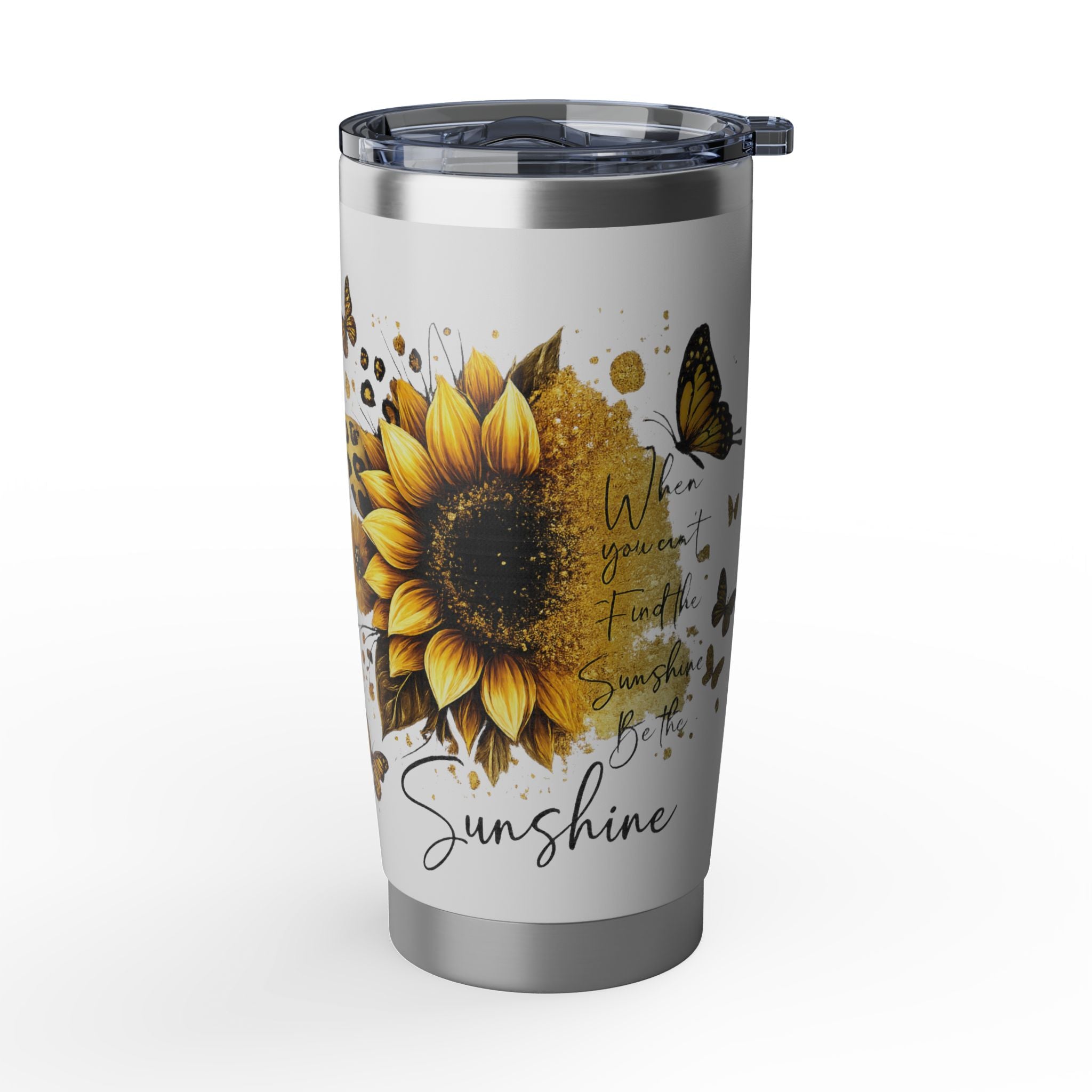 Sunflower & Monarch 20oz Tumbler — Inspirational Travel Drinkware
