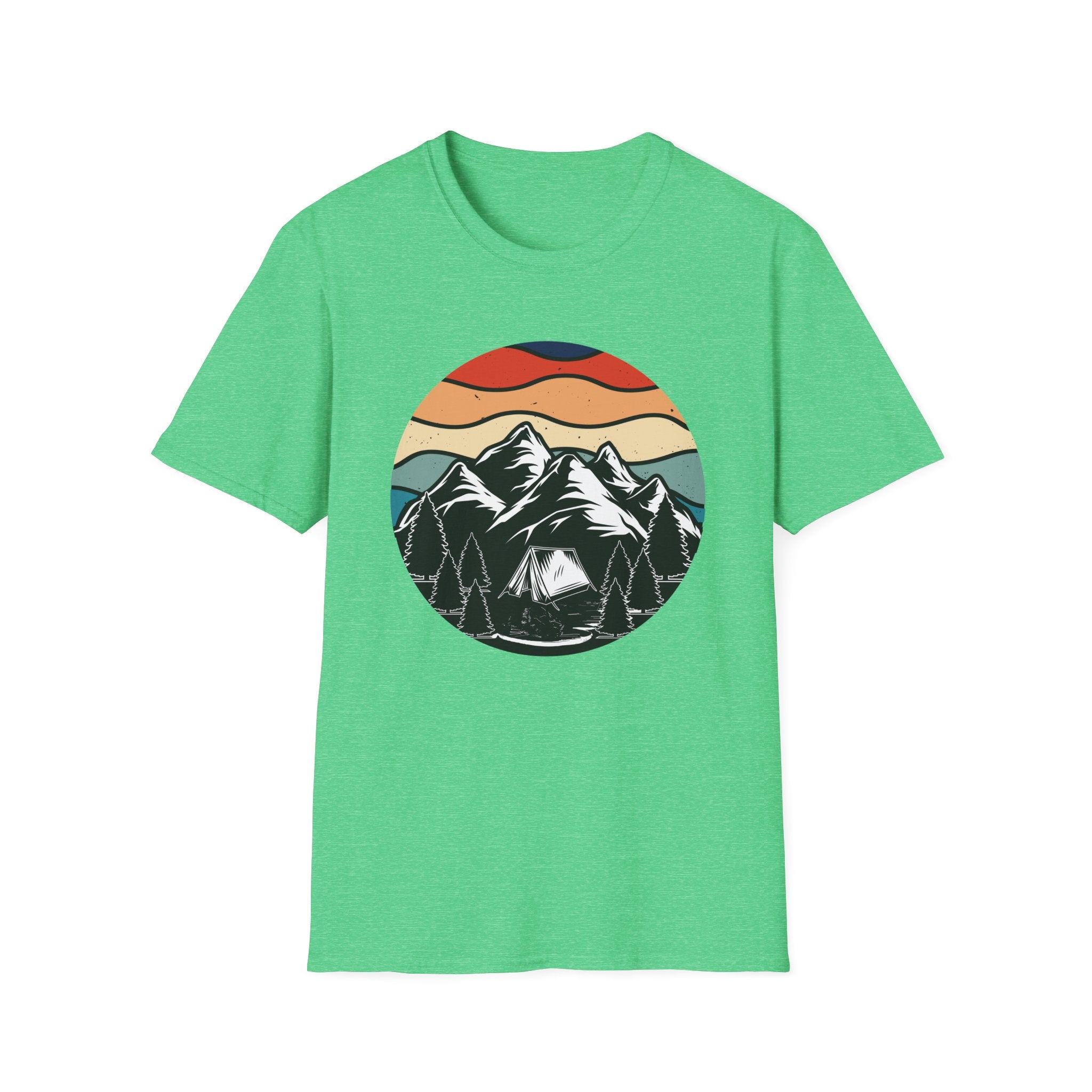 Retro Mountain Graphic T-Shirt — Sunset Camping Wilderness Tee