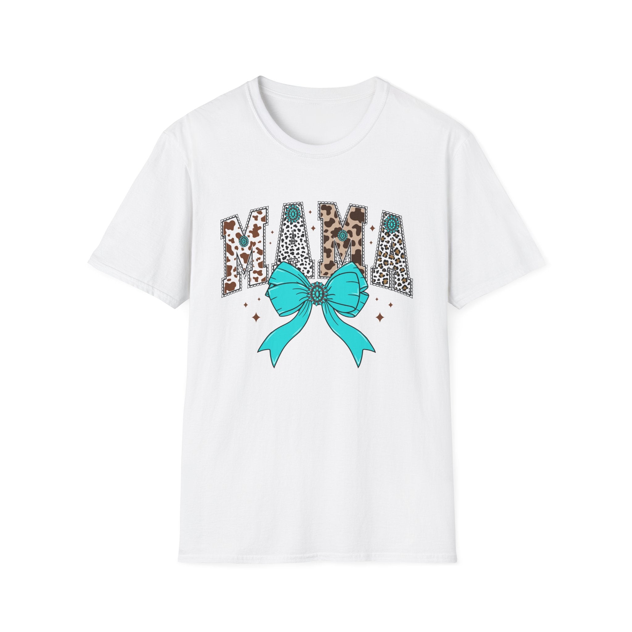Mama Leopard Print Tee with Teal Bow – Cute Mother's Day Shirt