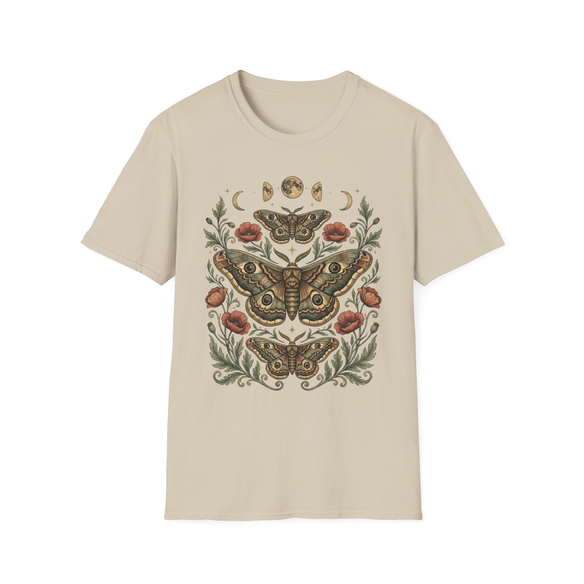 Moth & Moon Botanical T-Shirt — Vintage Poppy Moth Graphic Tee
