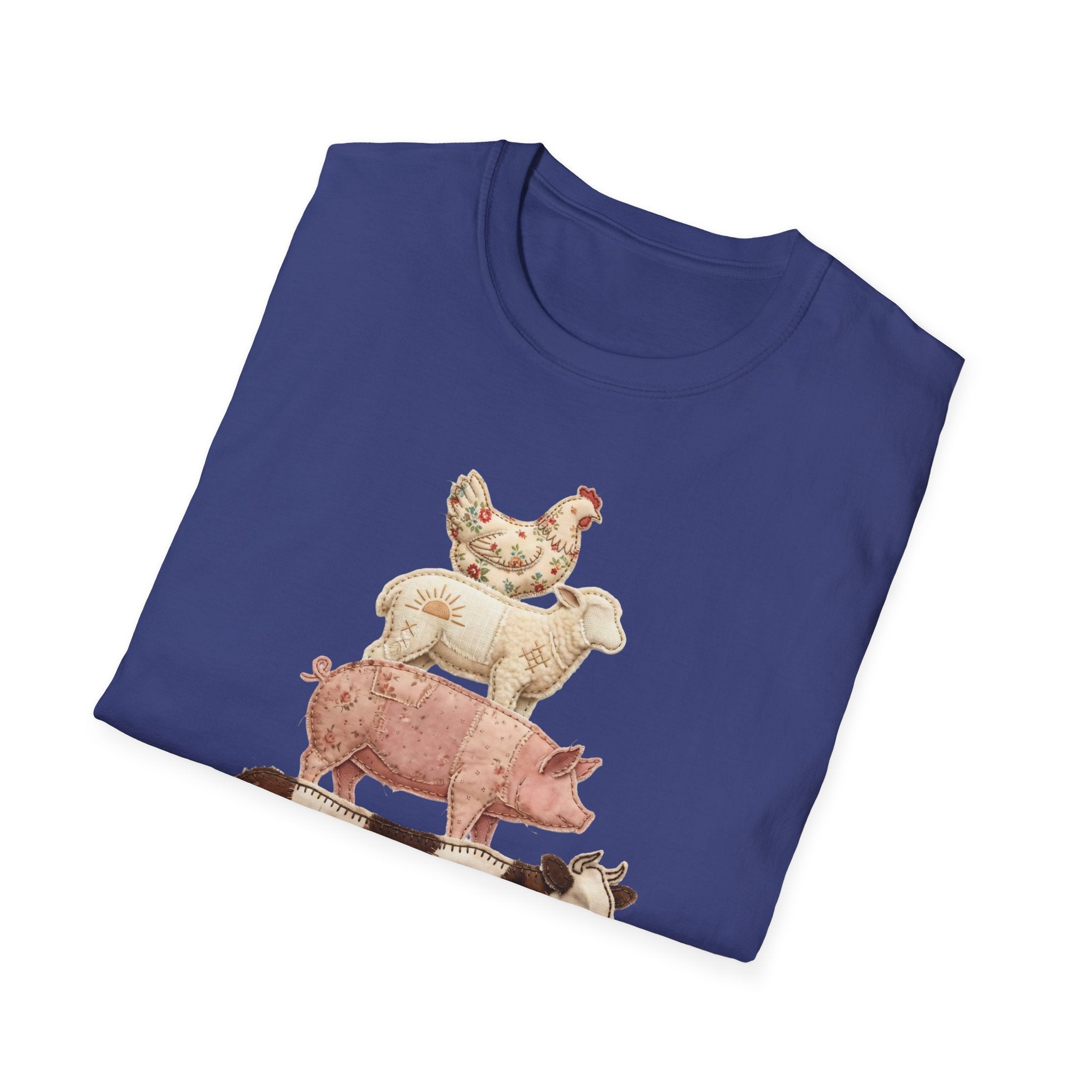 Farm Animal Stack T-Shirt — Vintage Cow, Pig, Sheep & Chicken Graphic Tee