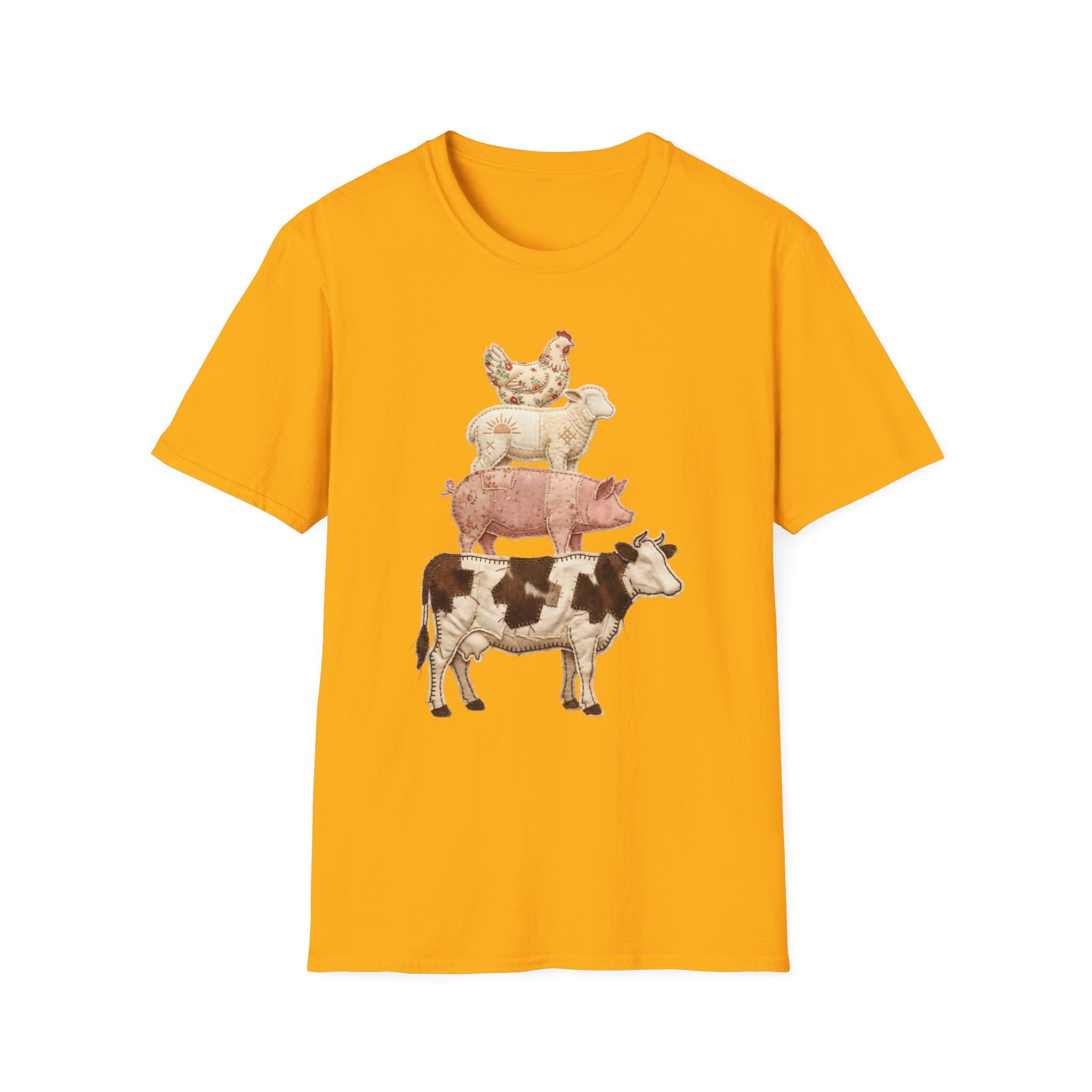 Farm Animal Stack T-Shirt — Vintage Cow, Pig, Sheep & Chicken Graphic Tee