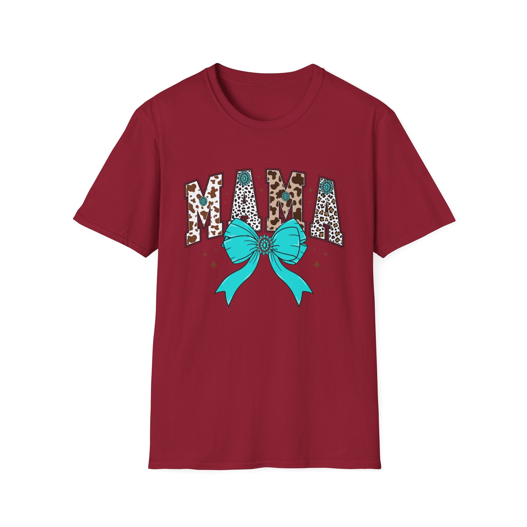 Mama Leopard Print Tee with Teal Bow – Cute Mother's Day Shirt
