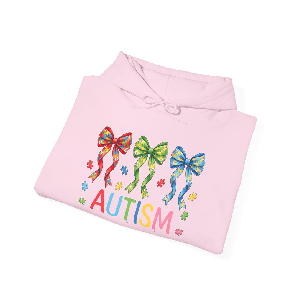Autism Awareness Hoodie — Rainbow Puzzle Bows Design
