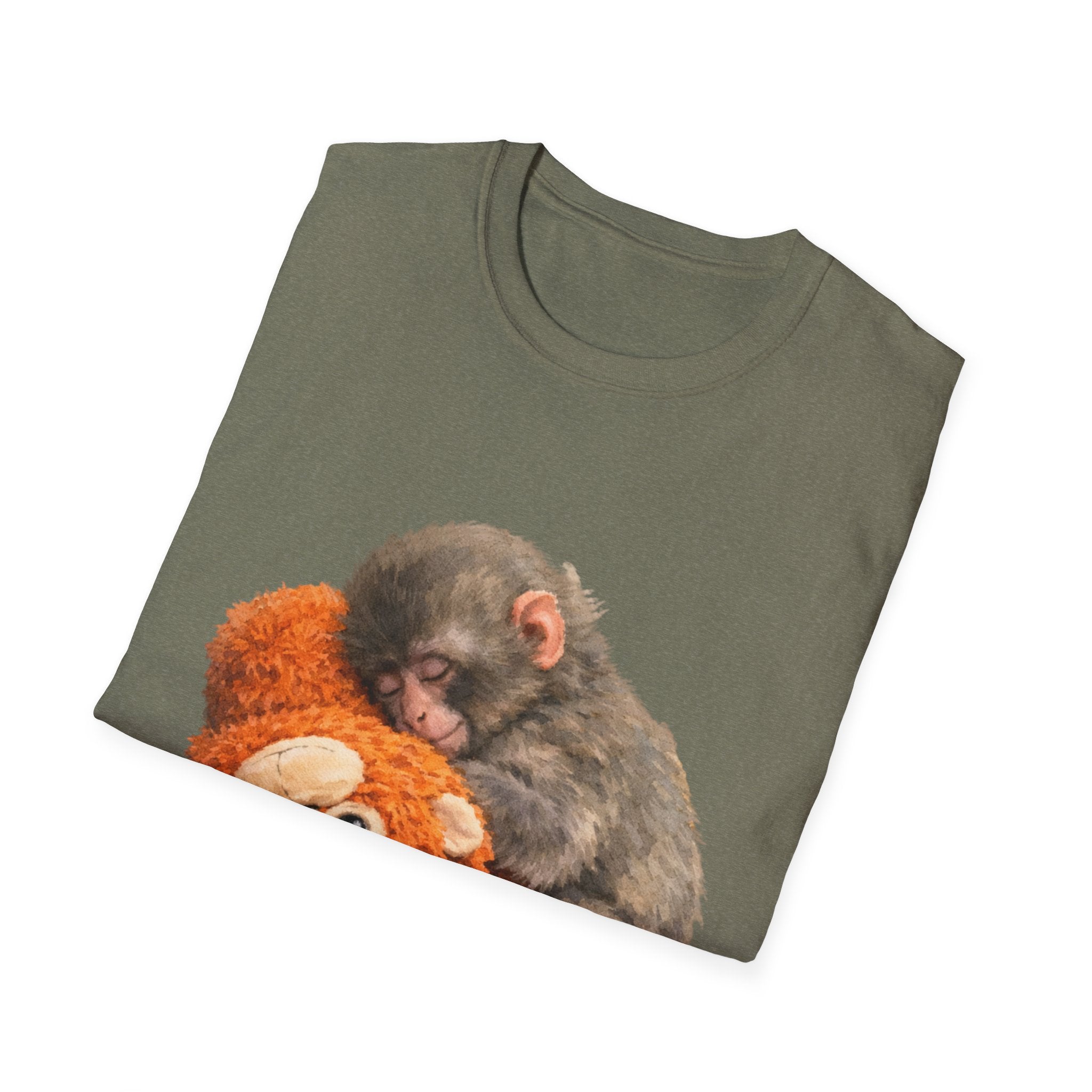 Baby Monkey & Teddy T-Shirt — Cute Sleepy Primate Graphic Tee