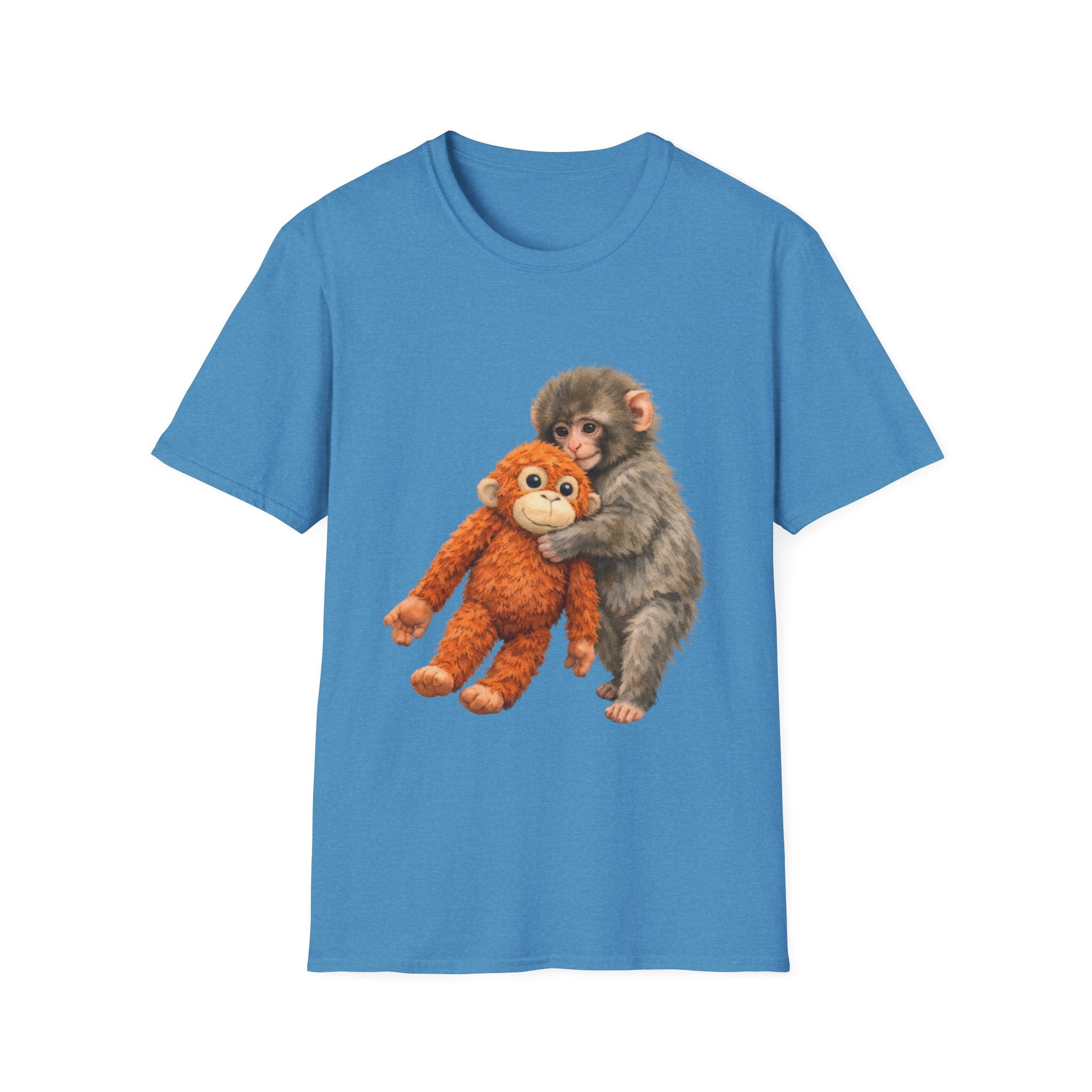 Chimpanzee with Stuffed Monkey T‑Shirt — Cute Baby Ape Holding Plush Tee
