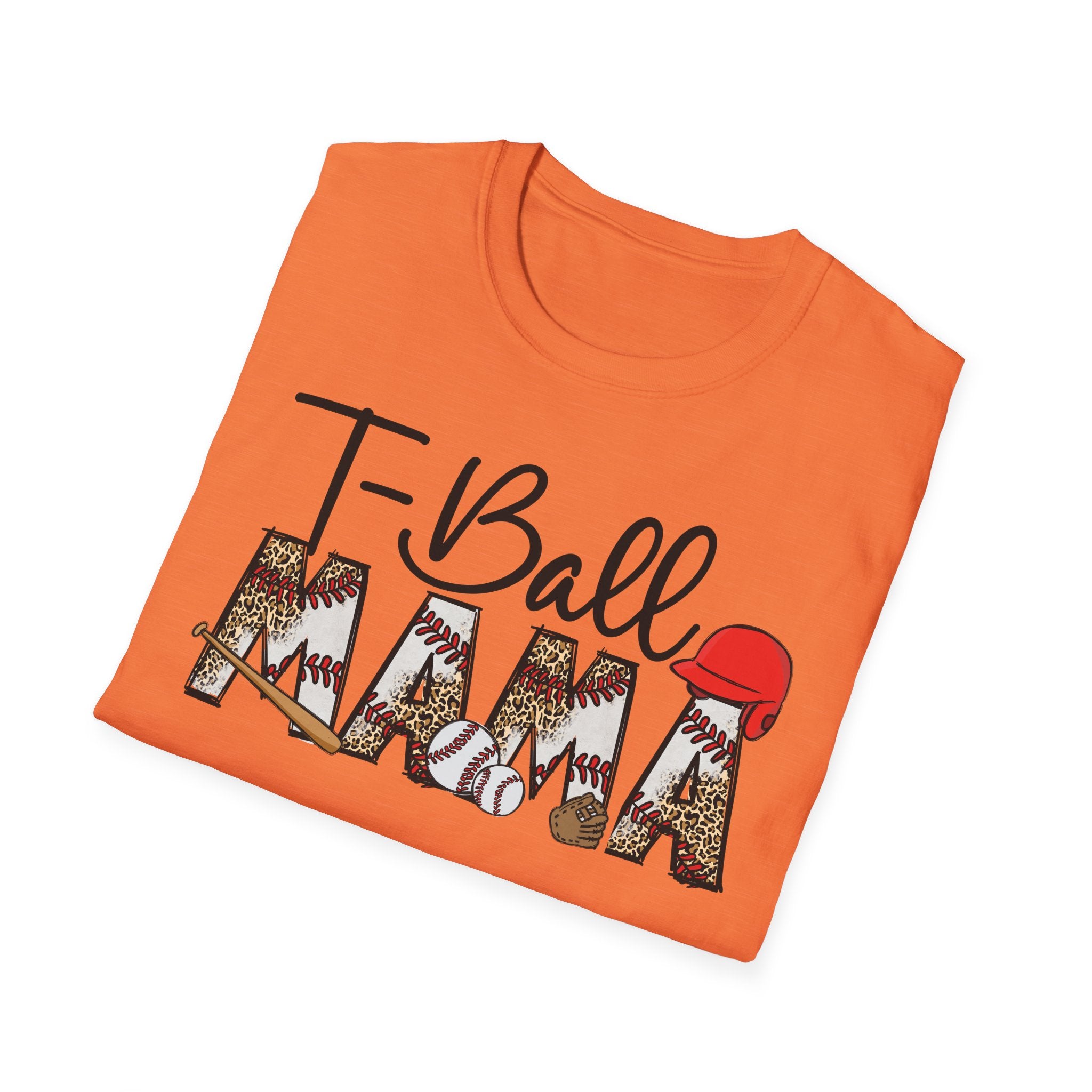 T‑Ball Mama T-Shirt — Leopard Print 'Mama' with Red Cap, Cute Sports Mom Tee