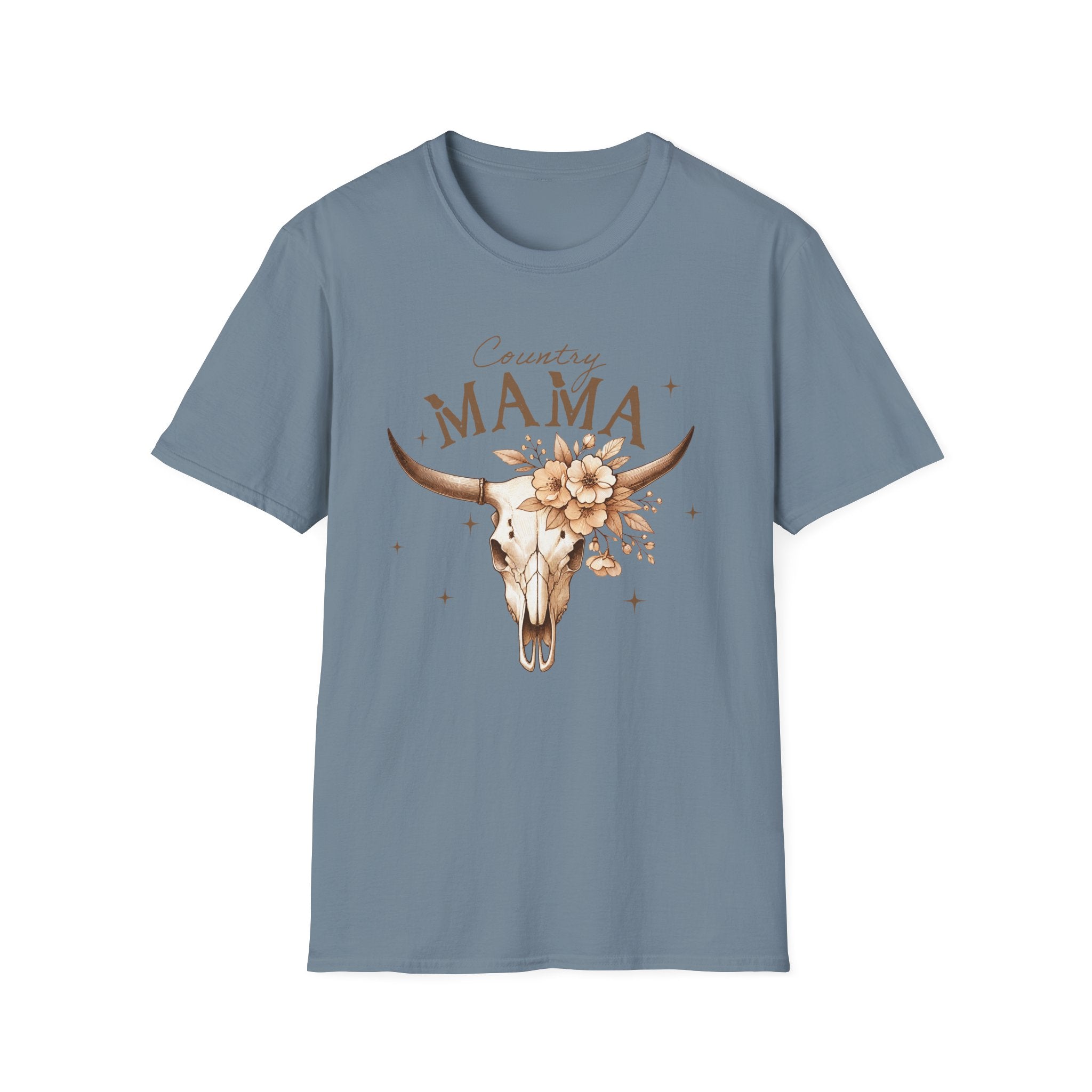 Country Mama T-Shirt — Floral Longhorn Skull Graphic
