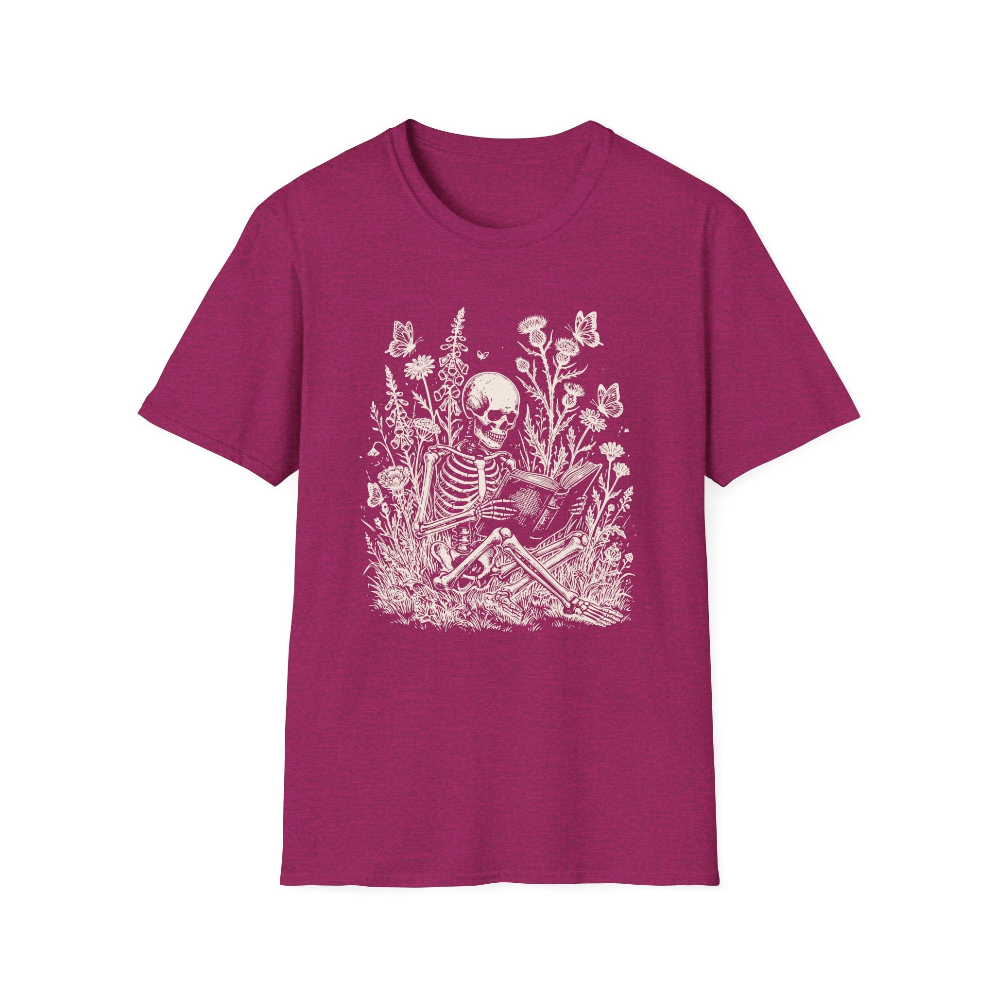 Skeleton Reading in Wildflowers T-Shirt — Gothic Floral Skull Tee