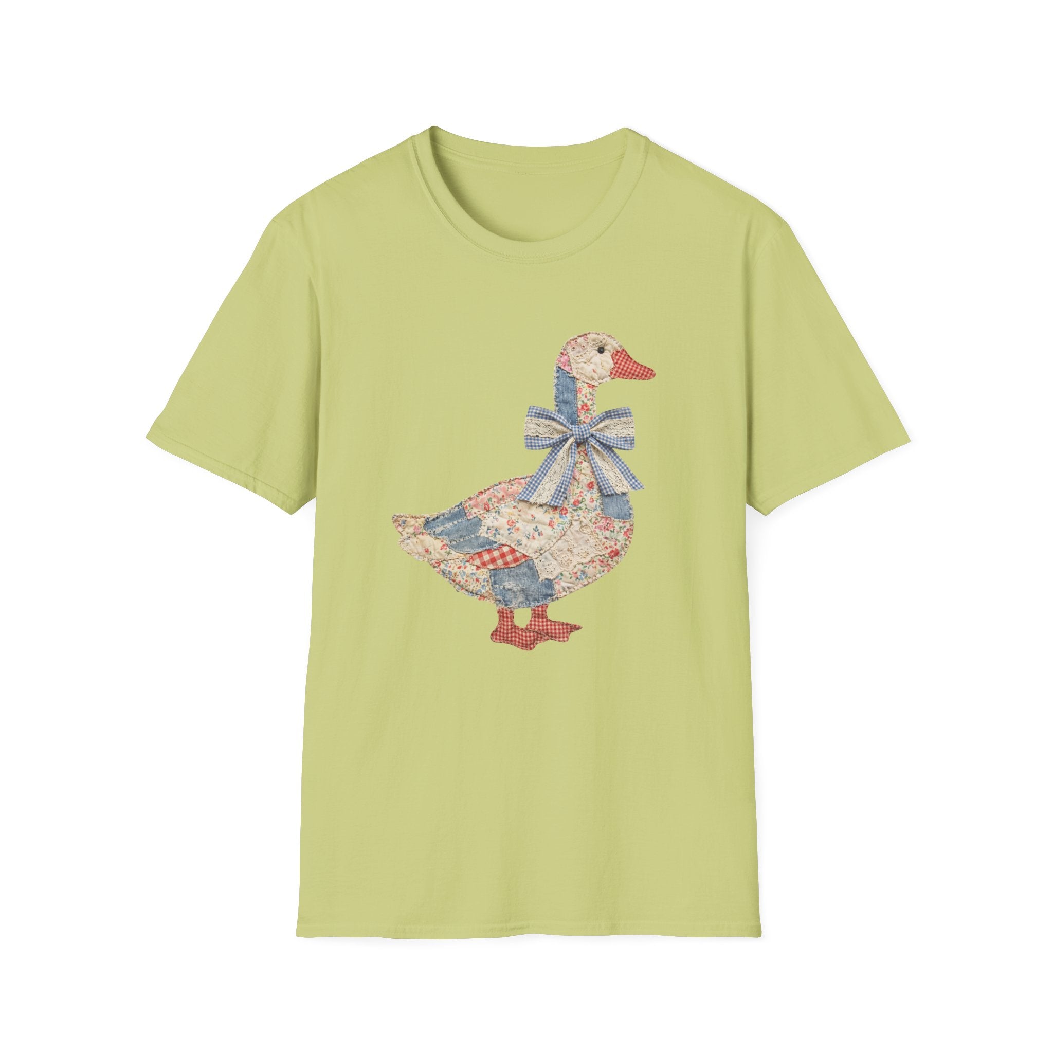 Vintage Patchwork Duck T-Shirt — Cute Floral Goose with Bow Tee
