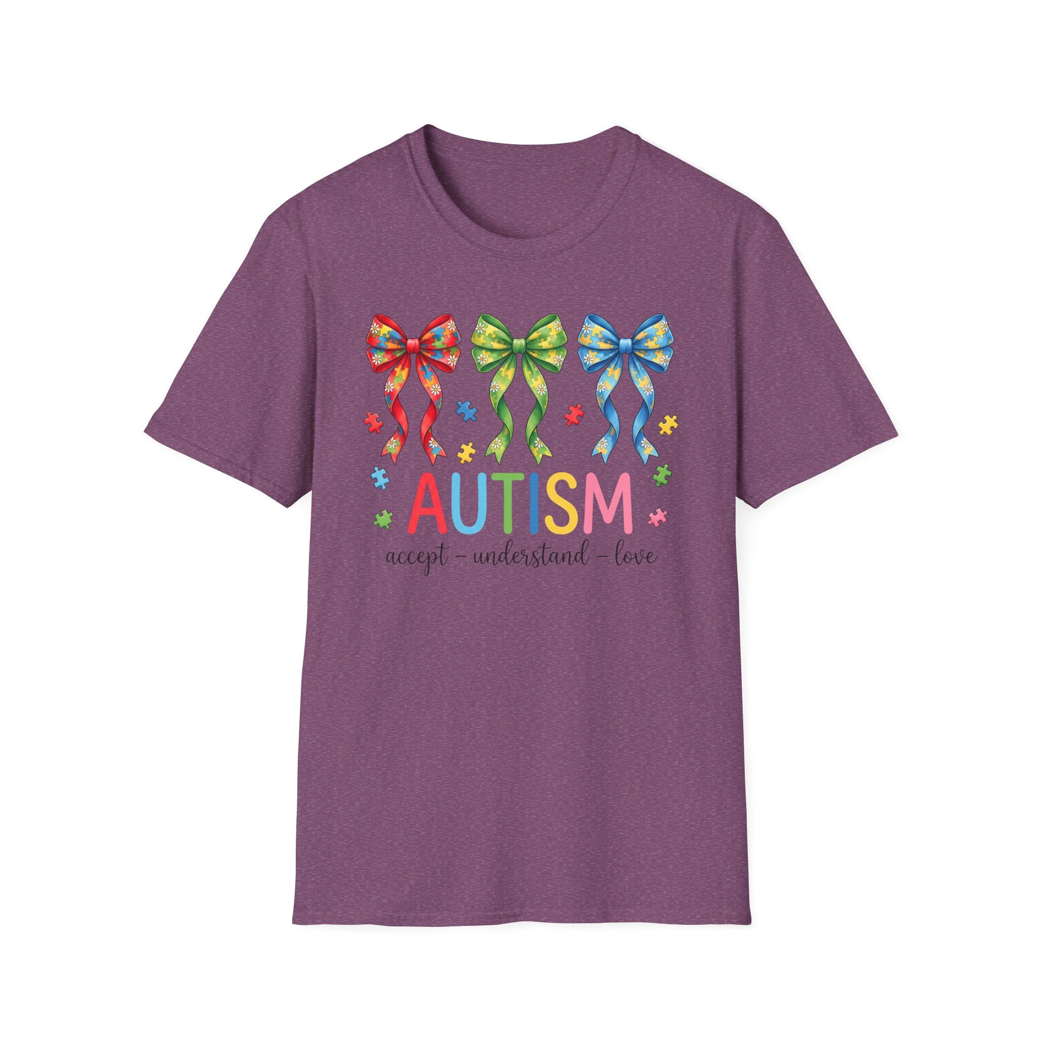 Autism Awareness T-Shirt — "Autism: Accept • Understand • Love" with Colorful Ribbon Bows
