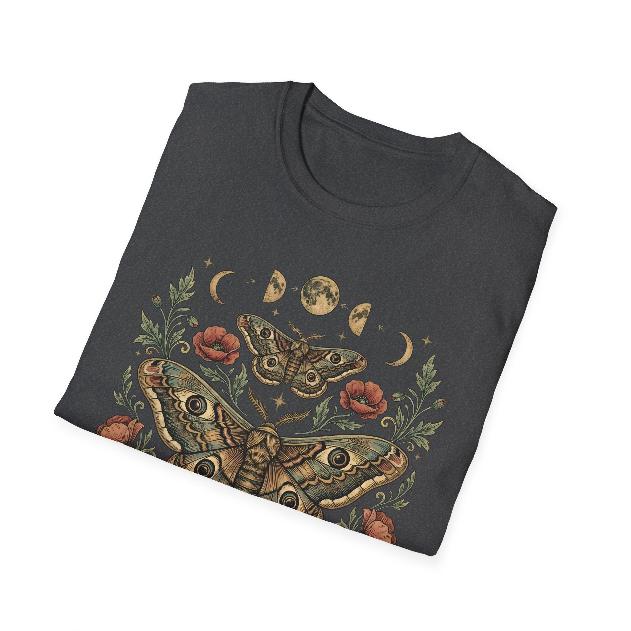 Moth & Moon Botanical T-Shirt — Vintage Poppy Moth Graphic Tee