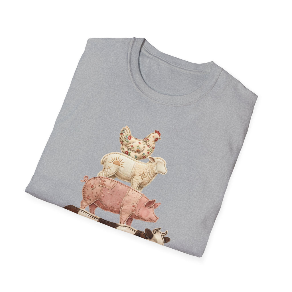 Farm Animal Stack T-Shirt — Vintage Cow, Pig, Sheep & Chicken Graphic Tee