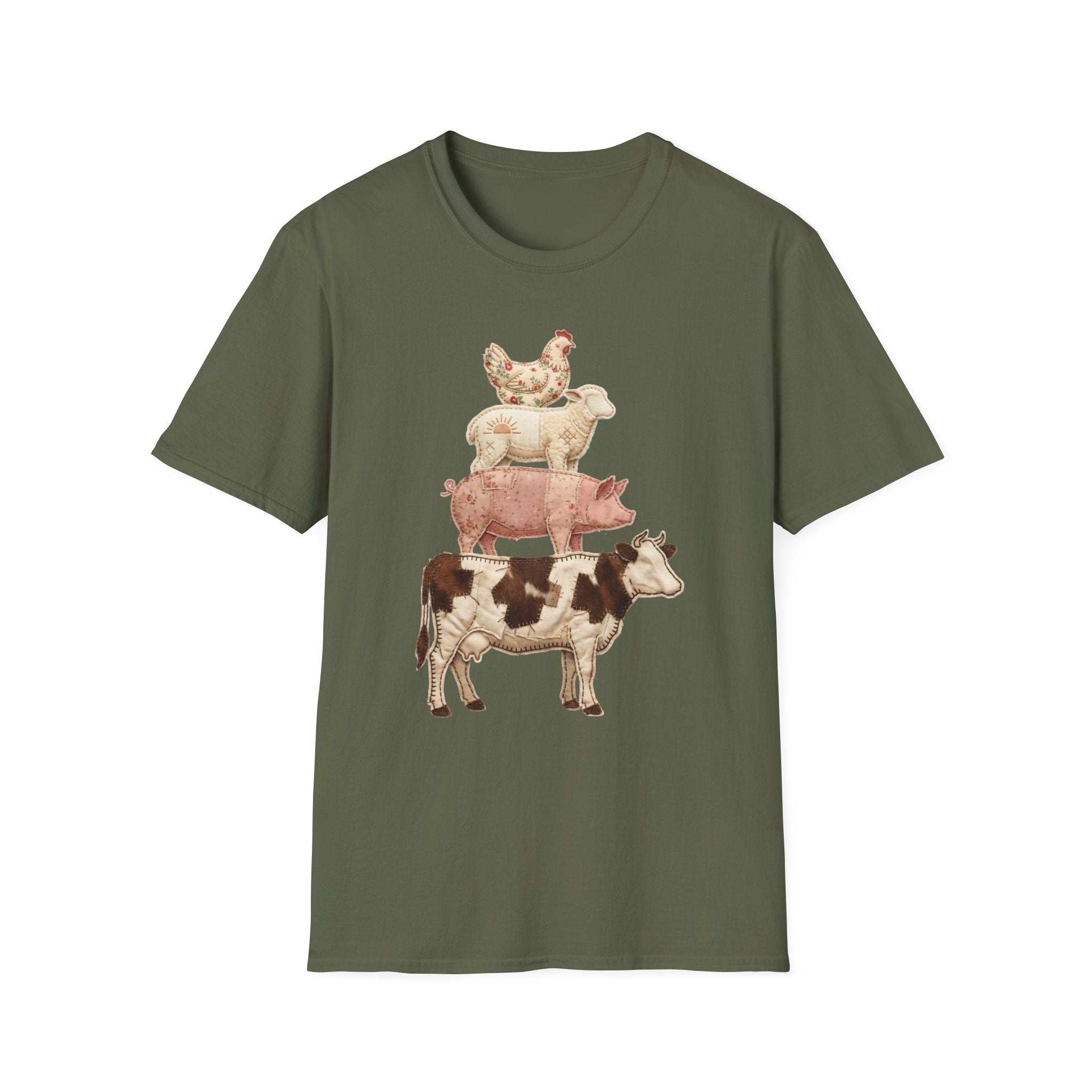 Farm Animal Stack T-Shirt — Vintage Cow, Pig, Sheep & Chicken Graphic Tee