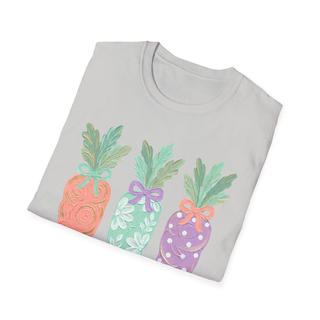 Carrot Trio Graphic T-Shirt — Pastel Floral Easter Tee