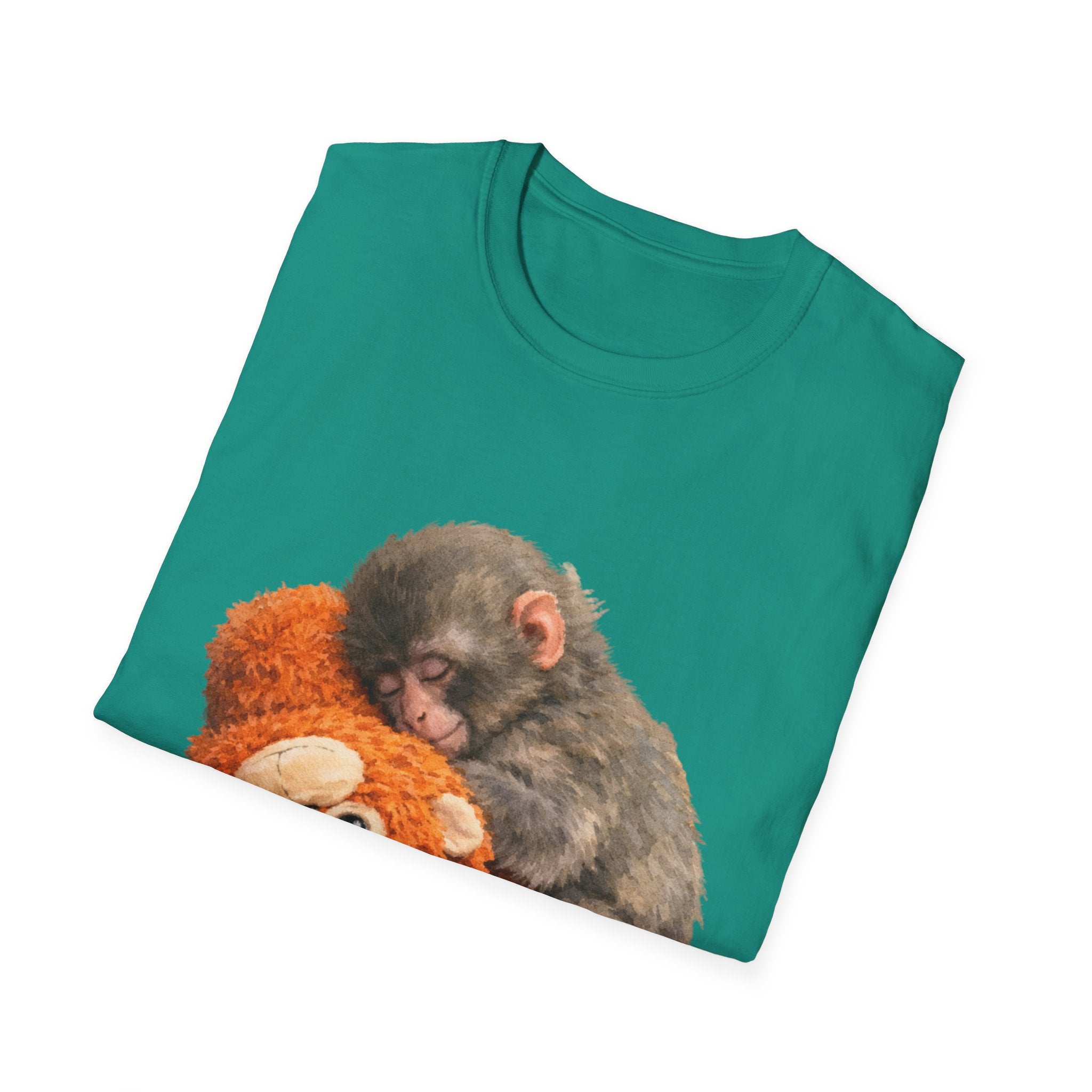 Baby Monkey & Teddy T-Shirt — Cute Sleepy Primate Graphic Tee