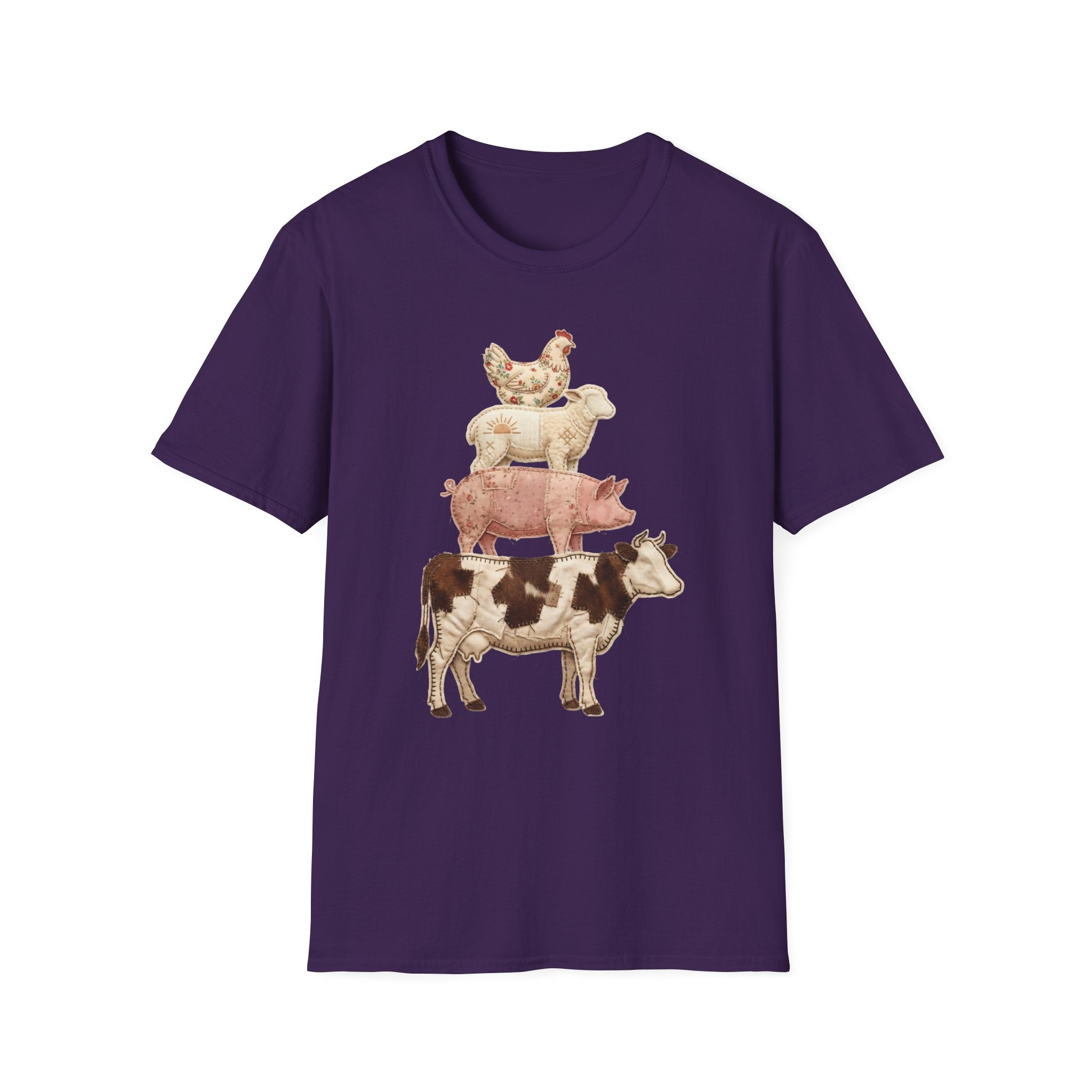 Farm Animal Stack T-Shirt — Vintage Cow, Pig, Sheep & Chicken Graphic Tee