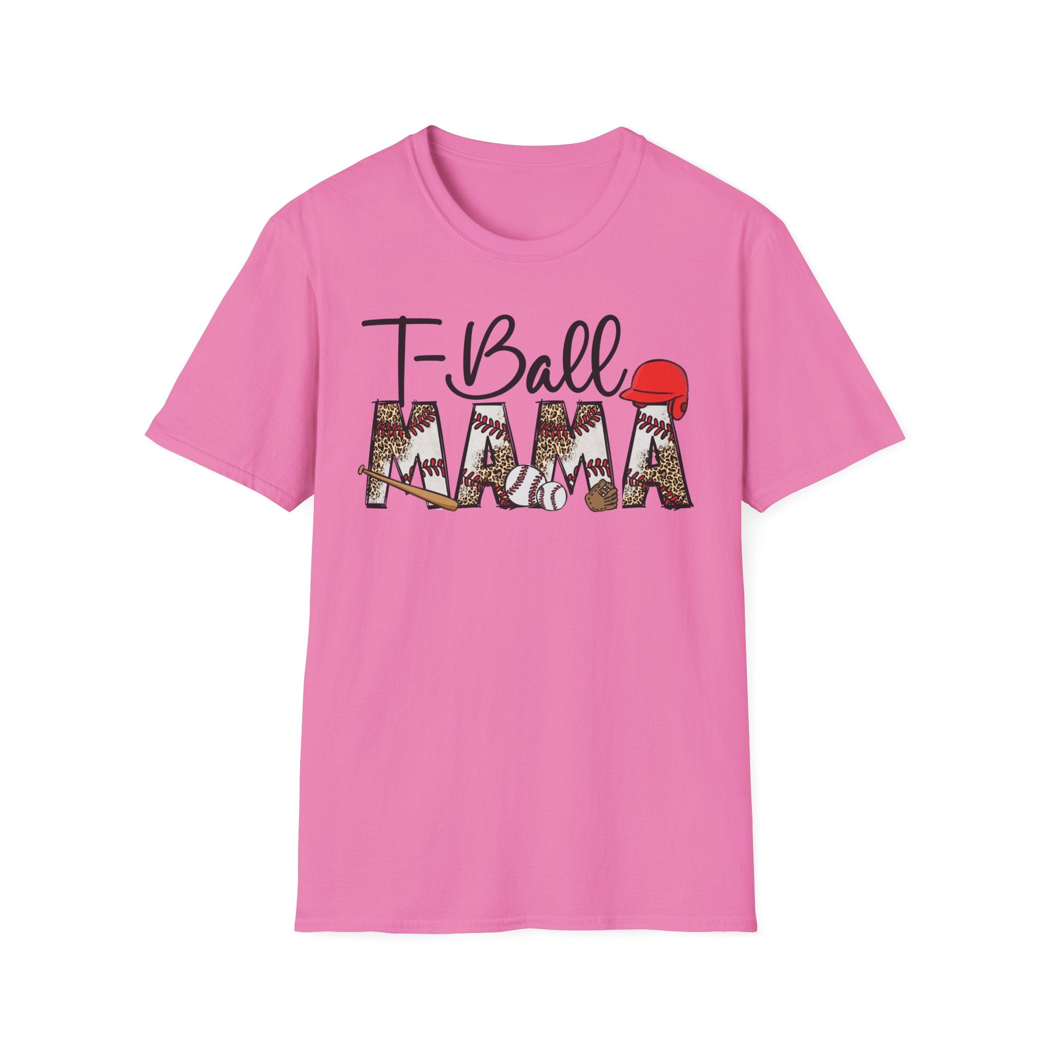 T‑Ball Mama T-Shirt — Leopard Print 'Mama' with Red Cap, Cute Sports Mom Tee