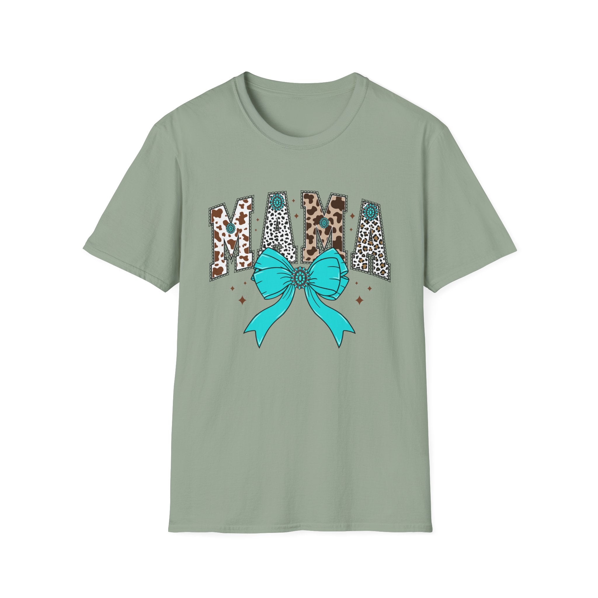 Mama Leopard Print Tee with Teal Bow – Cute Mother's Day Shirt