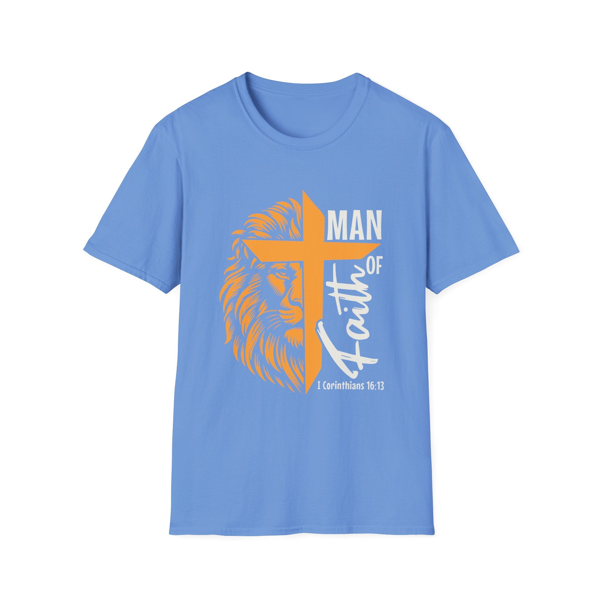 Man of Faith T-Shirt — Lion & Cross Christian Tee (1 Corinthians 16:13)