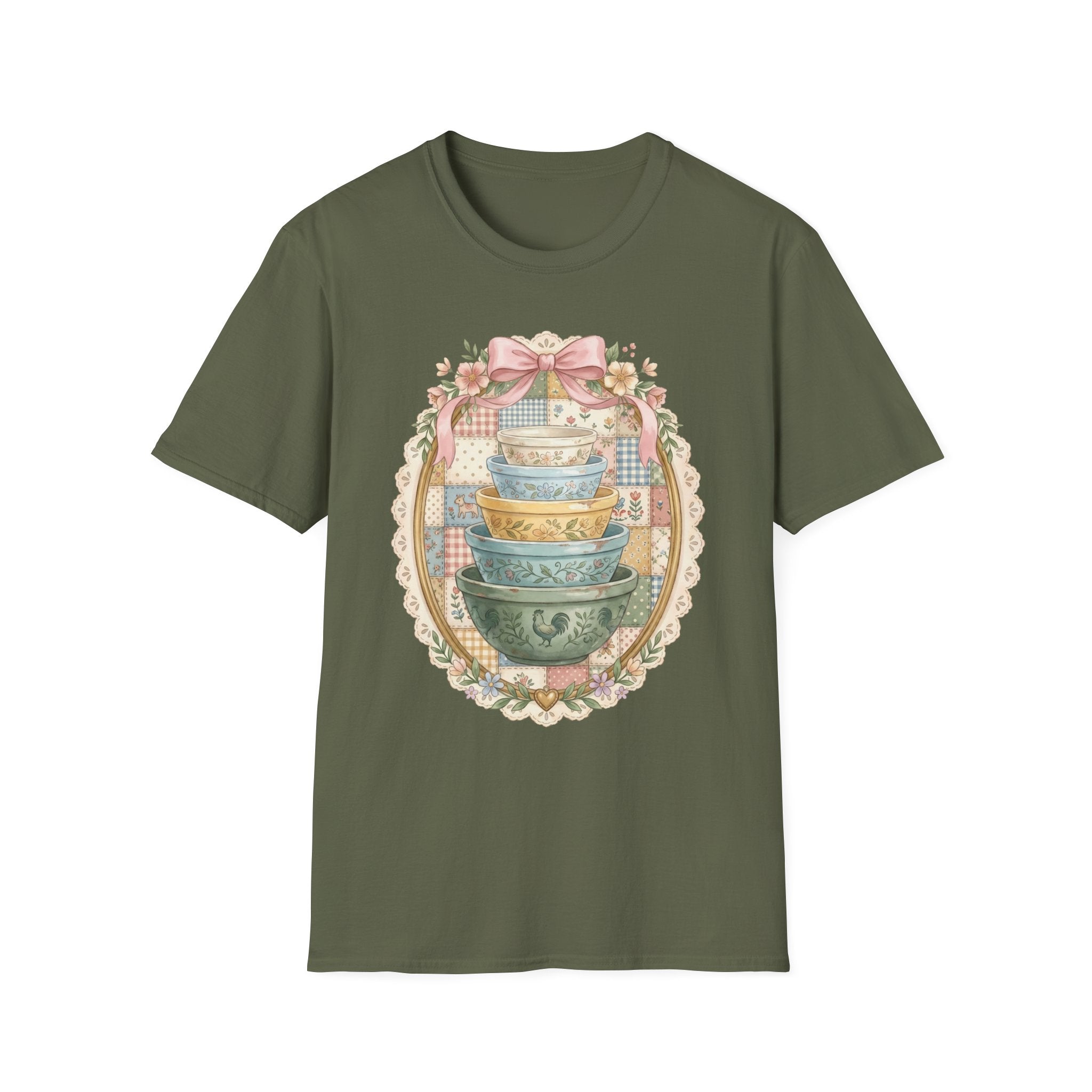 Vintage Mixing Bowls T-Shirt — Shabby Chic Kitchen Stack Graphic Tee