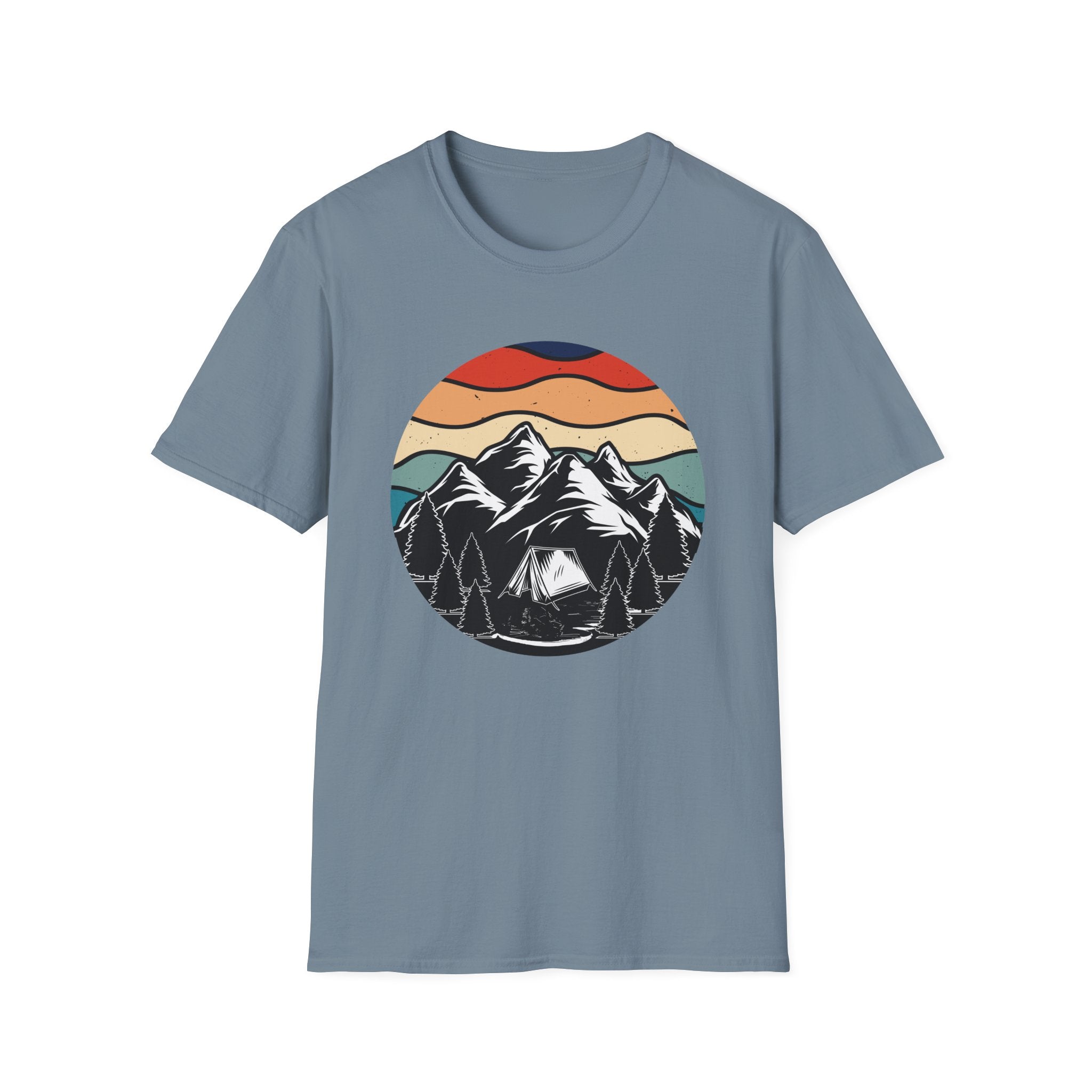 Retro Mountain Graphic T-Shirt — Sunset Camping Wilderness Tee
