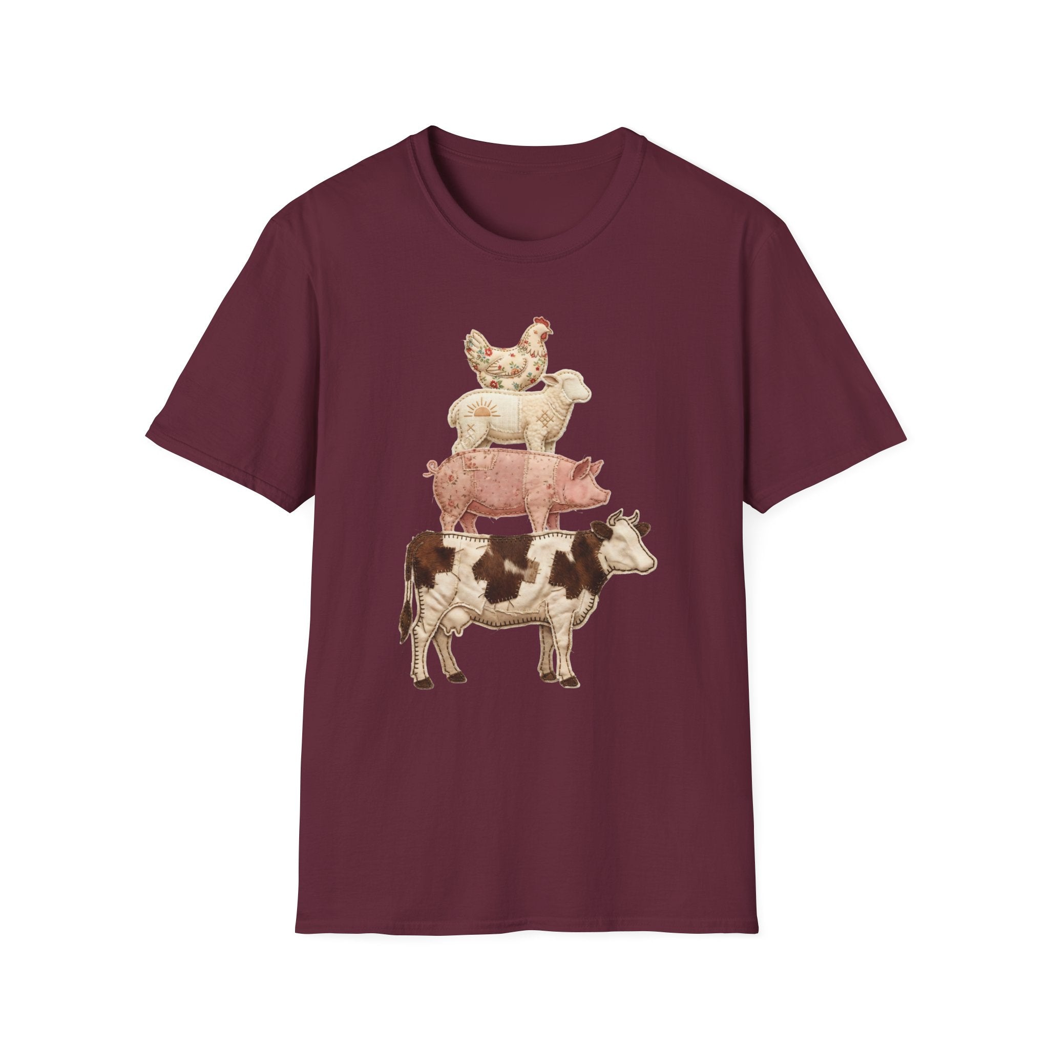 Farm Animal Stack T-Shirt — Vintage Cow, Pig, Sheep & Chicken Graphic Tee