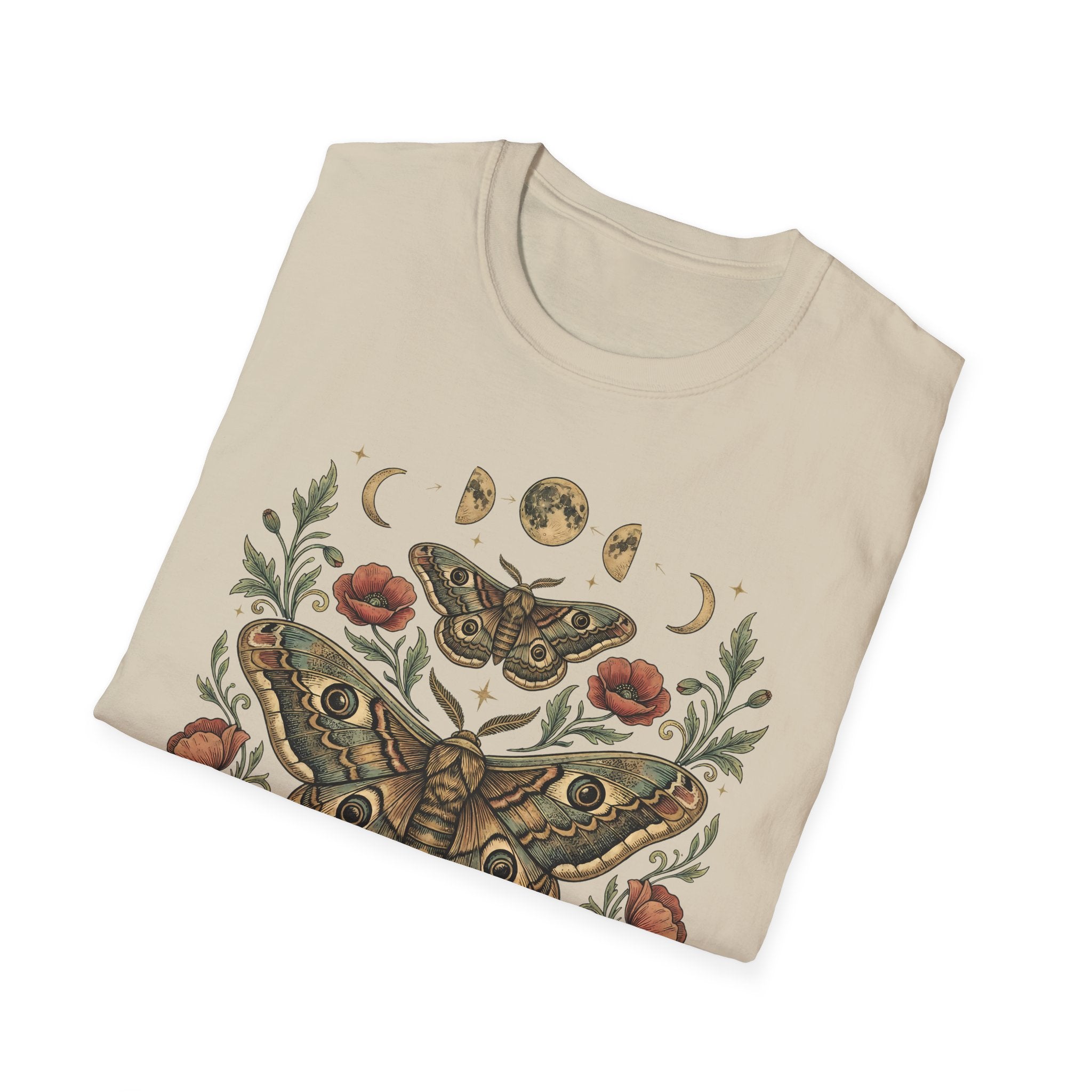 Moth & Moon Botanical T-Shirt — Vintage Poppy Moth Graphic Tee