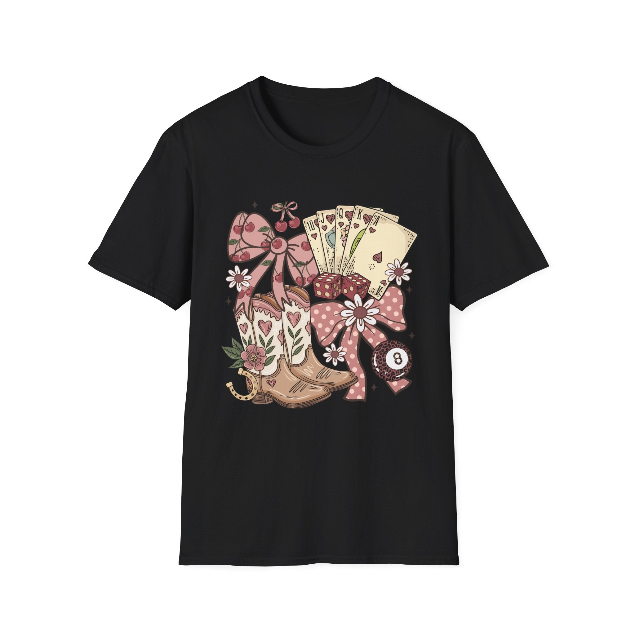 Cowgirl Aesthetic T‑Shirt — Western Boots, Cards & Ribbon Graphic