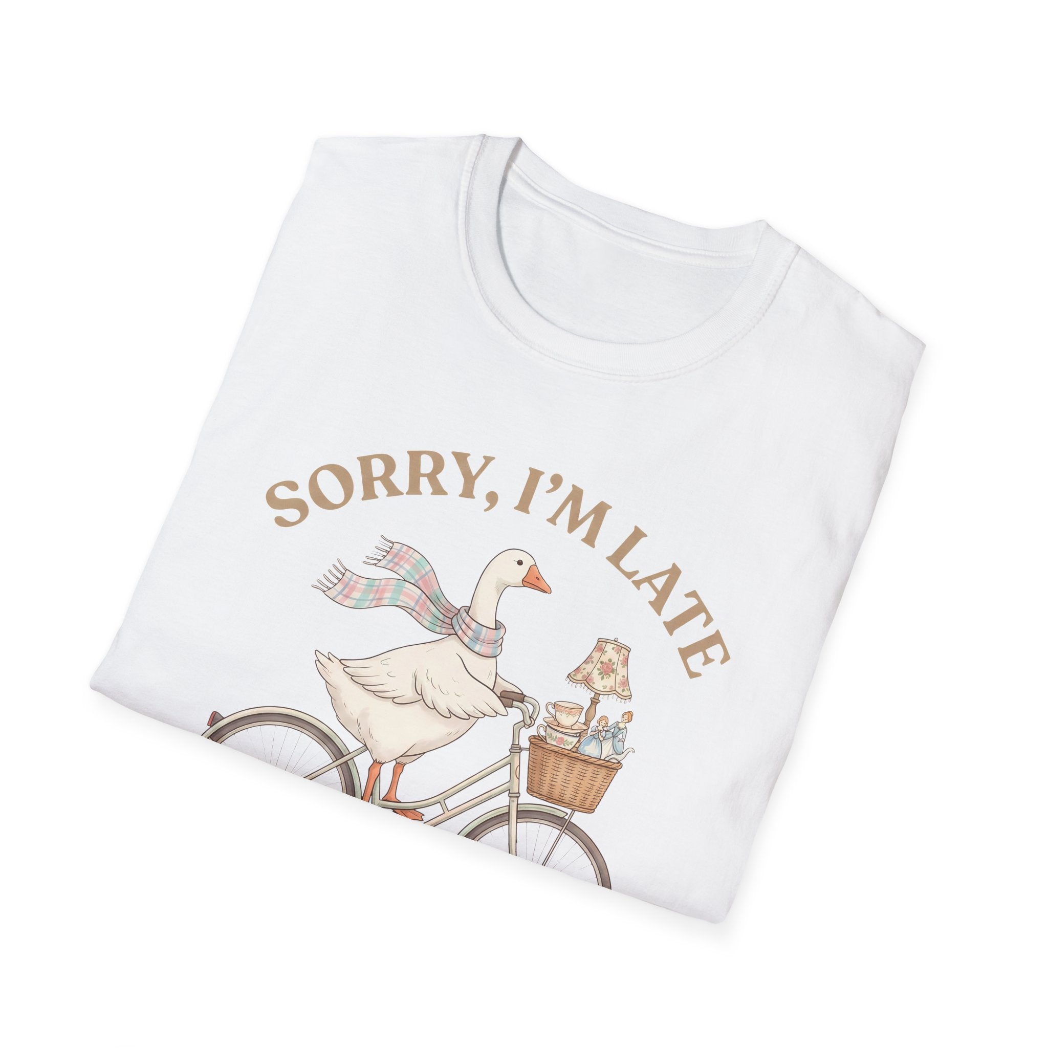 Thrifting Goose T‑Shirt — "Sorry I'm Late I Was Busy Thrifting" Vintage Bike Design