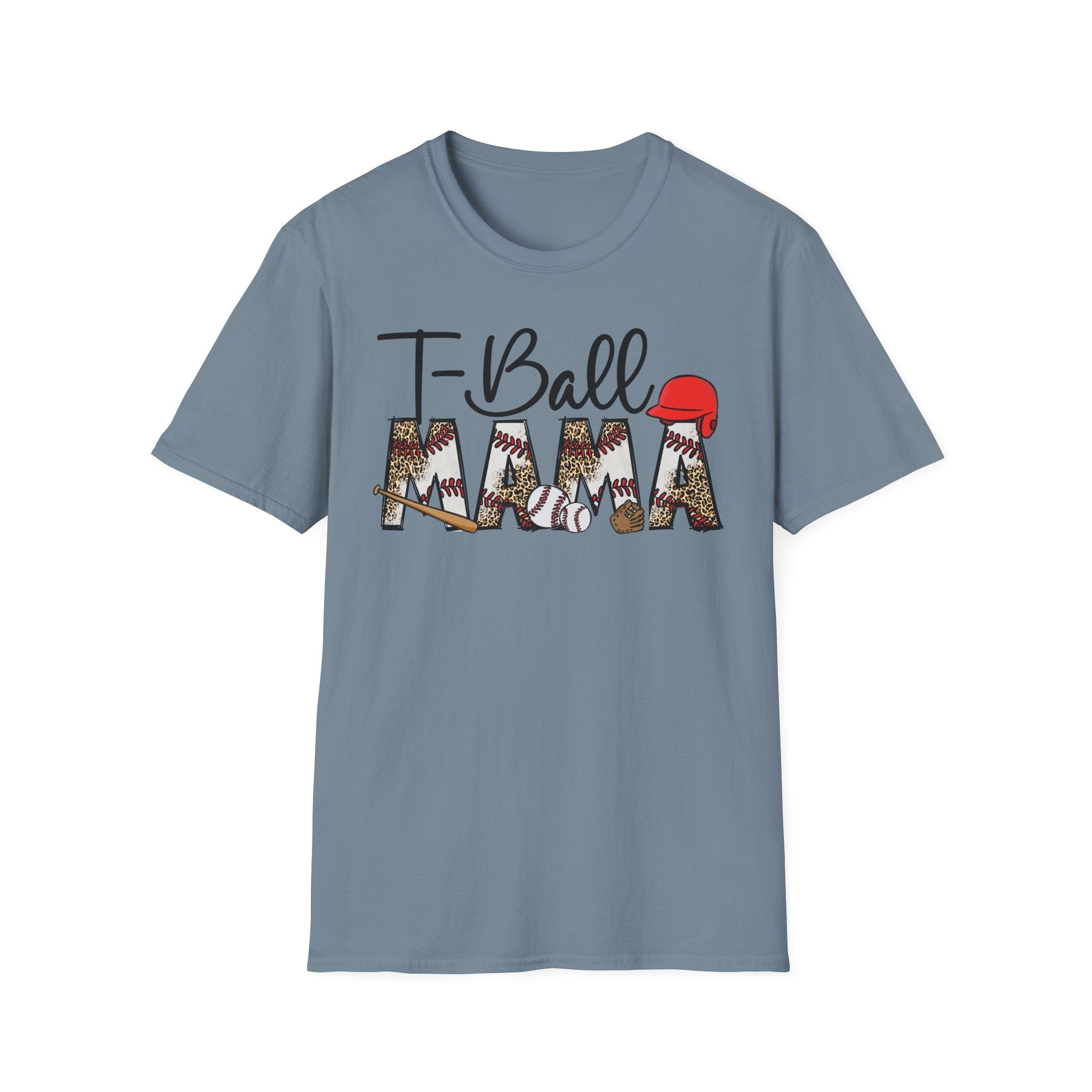 T‑Ball Mama T-Shirt — Leopard Print 'Mama' with Red Cap, Cute Sports Mom Tee