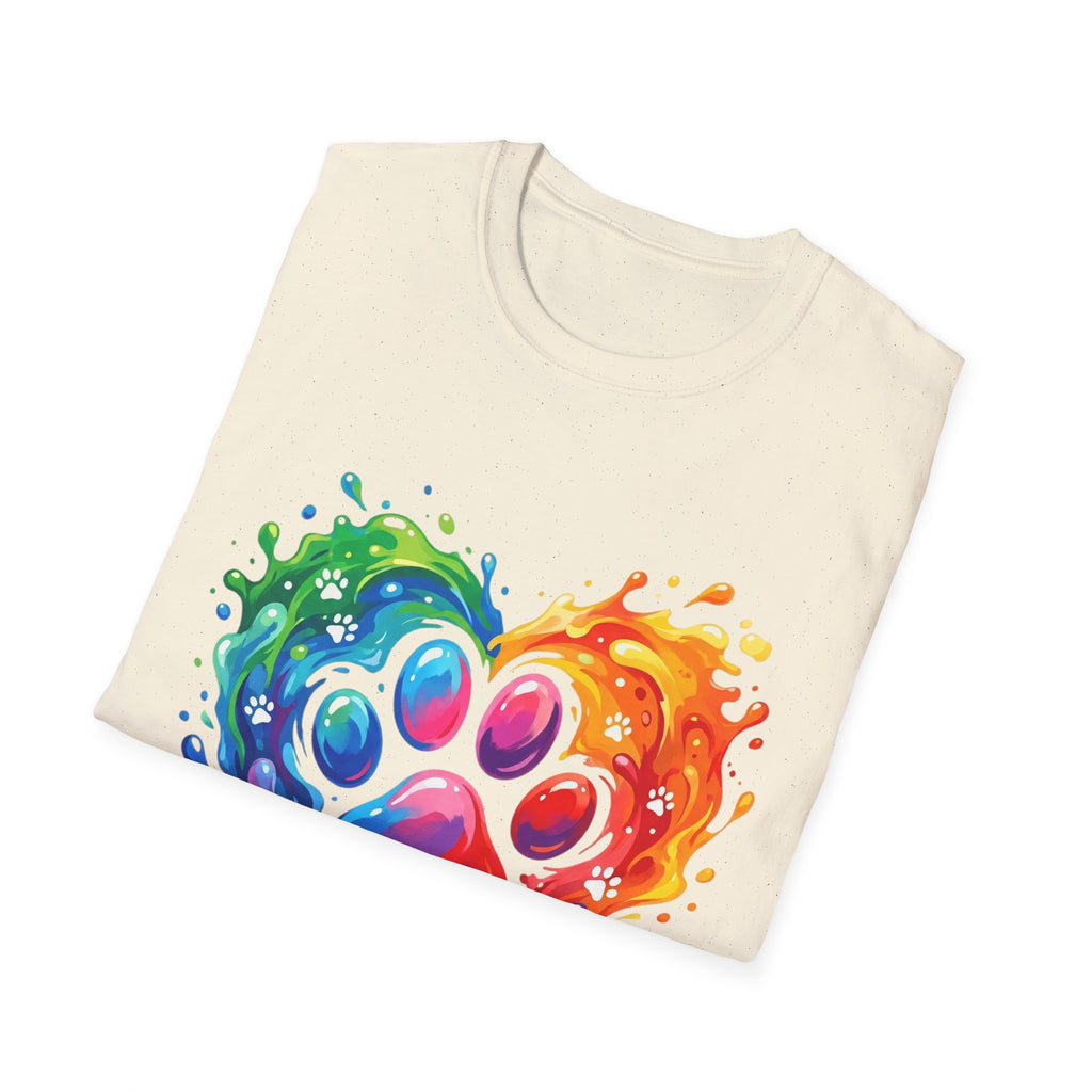 Rainbow Paw Heart T-Shirt — Colorful Pet Lover Tee