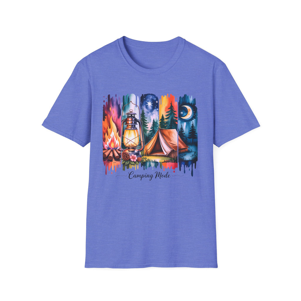 Camping Mode T-Shirt — Watercolor Campfire Lantern Tent Graphic Tee