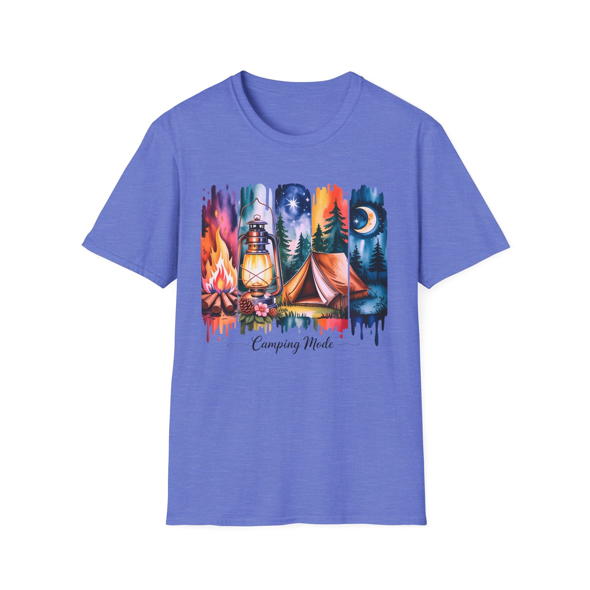 Camping Mode T-Shirt — Watercolor Campfire Lantern Tent Graphic Tee