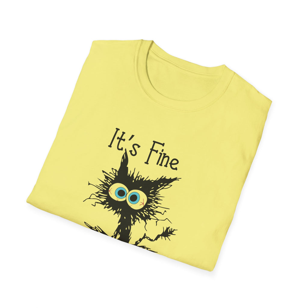 It's Fine Cat T-Shirt — Funny Grunge Cat Graphic Tee ("It's Fine I'm Fine Everything Is Fine")