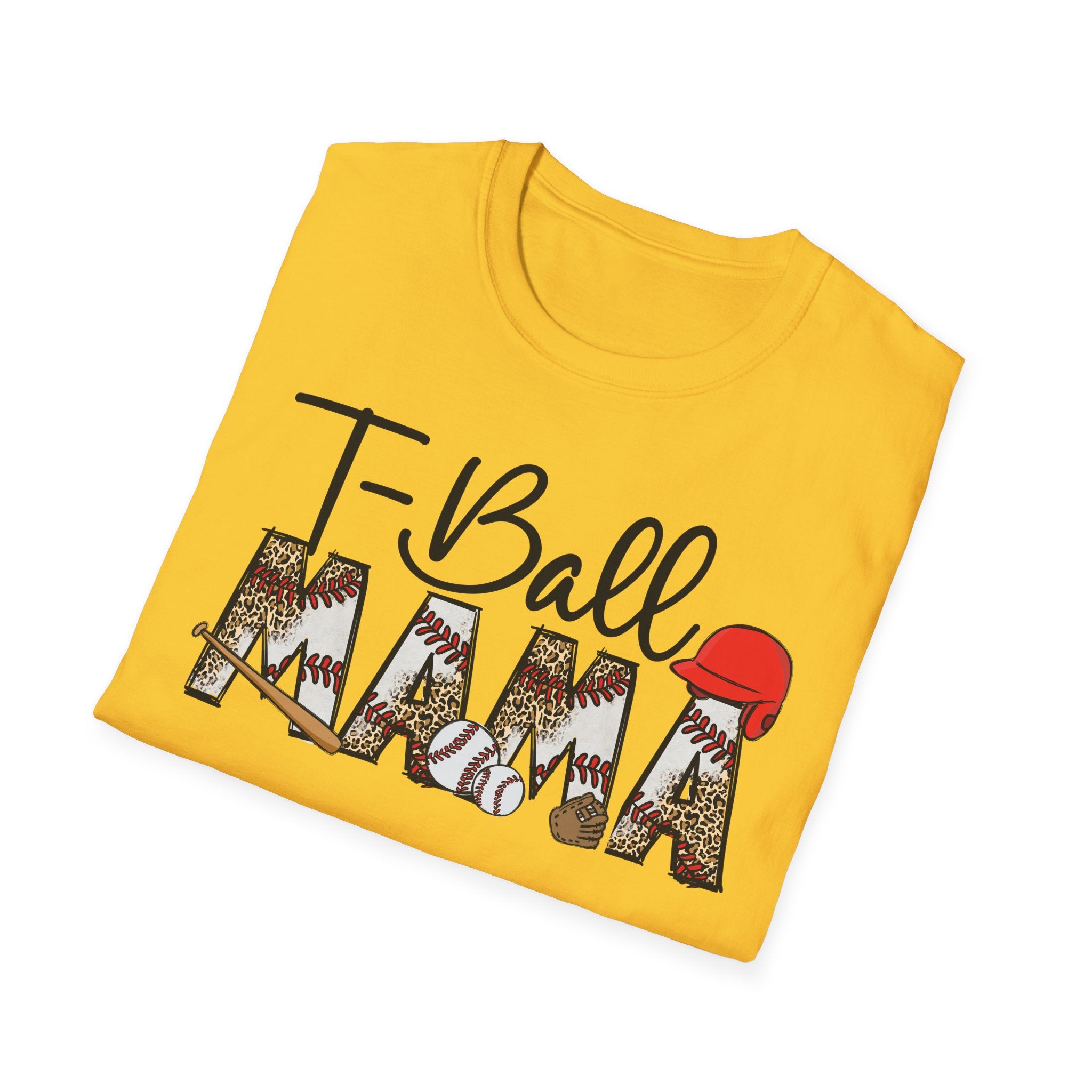T‑Ball Mama T-Shirt — Leopard Print 'Mama' with Red Cap, Cute Sports Mom Tee