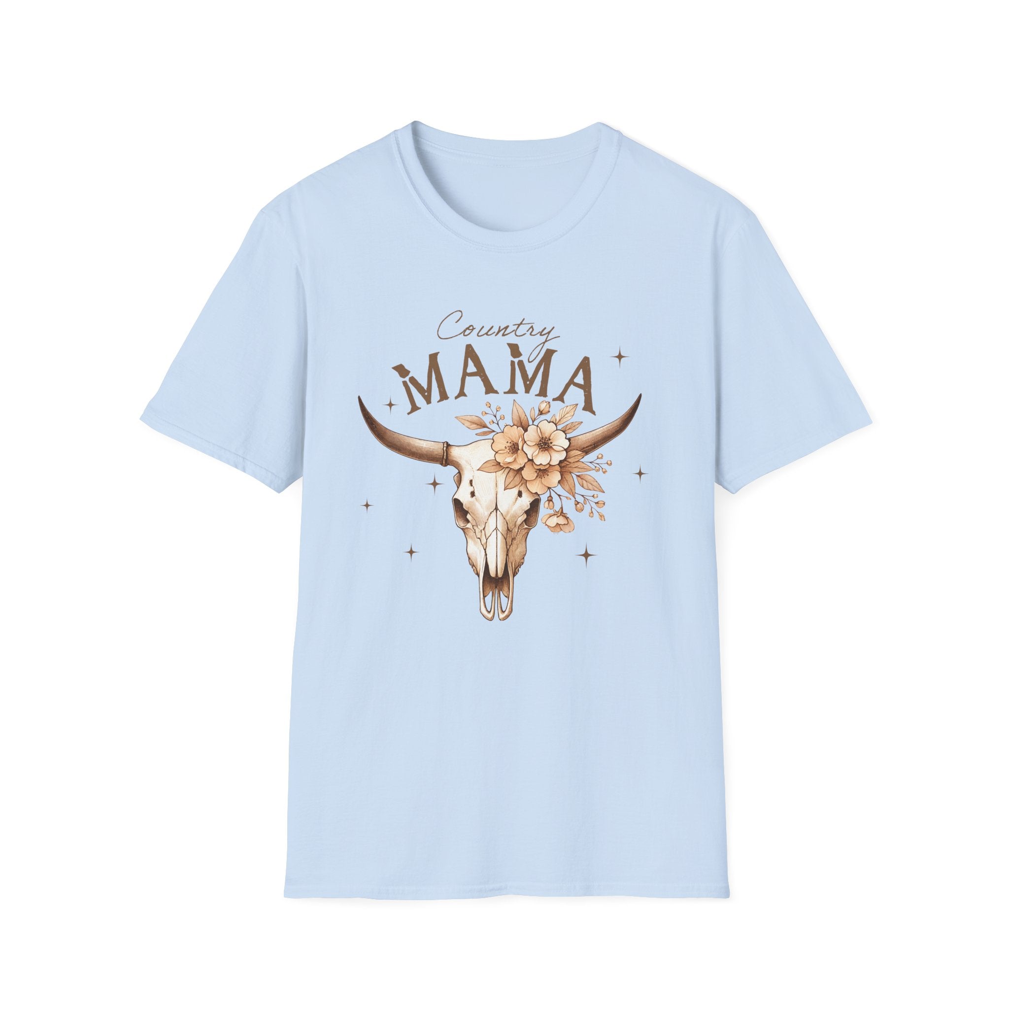 Country Mama T-Shirt — Floral Longhorn Skull Graphic