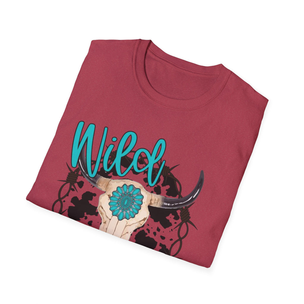 Wild & Free Cow Skull T-Shirt — Turquoise Boho Western Graphic Tee