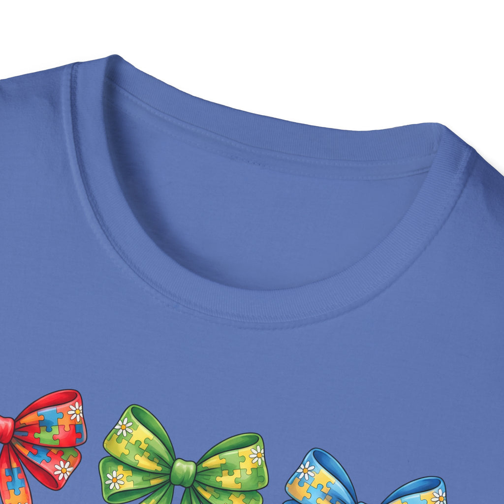 Autism Awareness T-Shirt — "Autism: Accept • Understand • Love" with Colorful Ribbon Bows