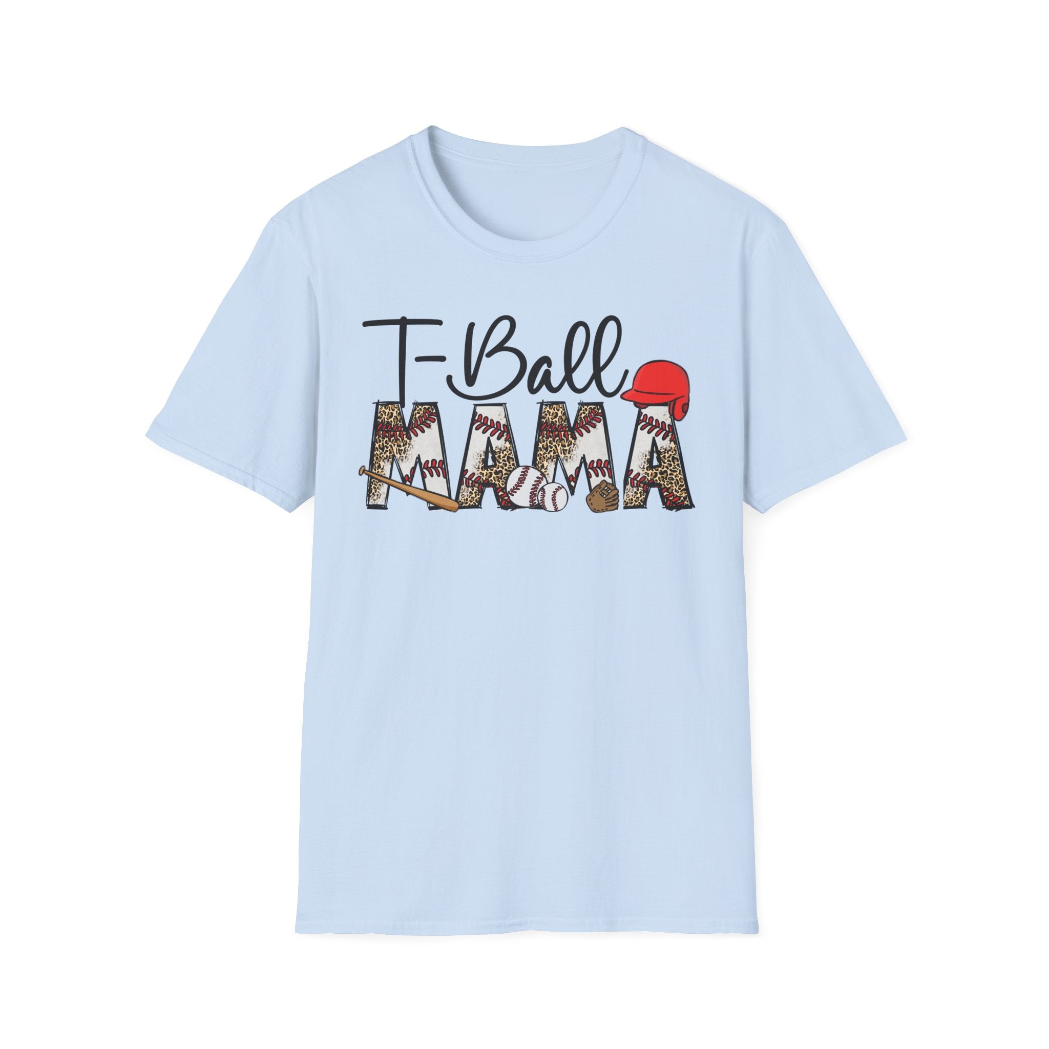 T‑Ball Mama T-Shirt — Leopard Print 'Mama' with Red Cap, Cute Sports Mom Tee