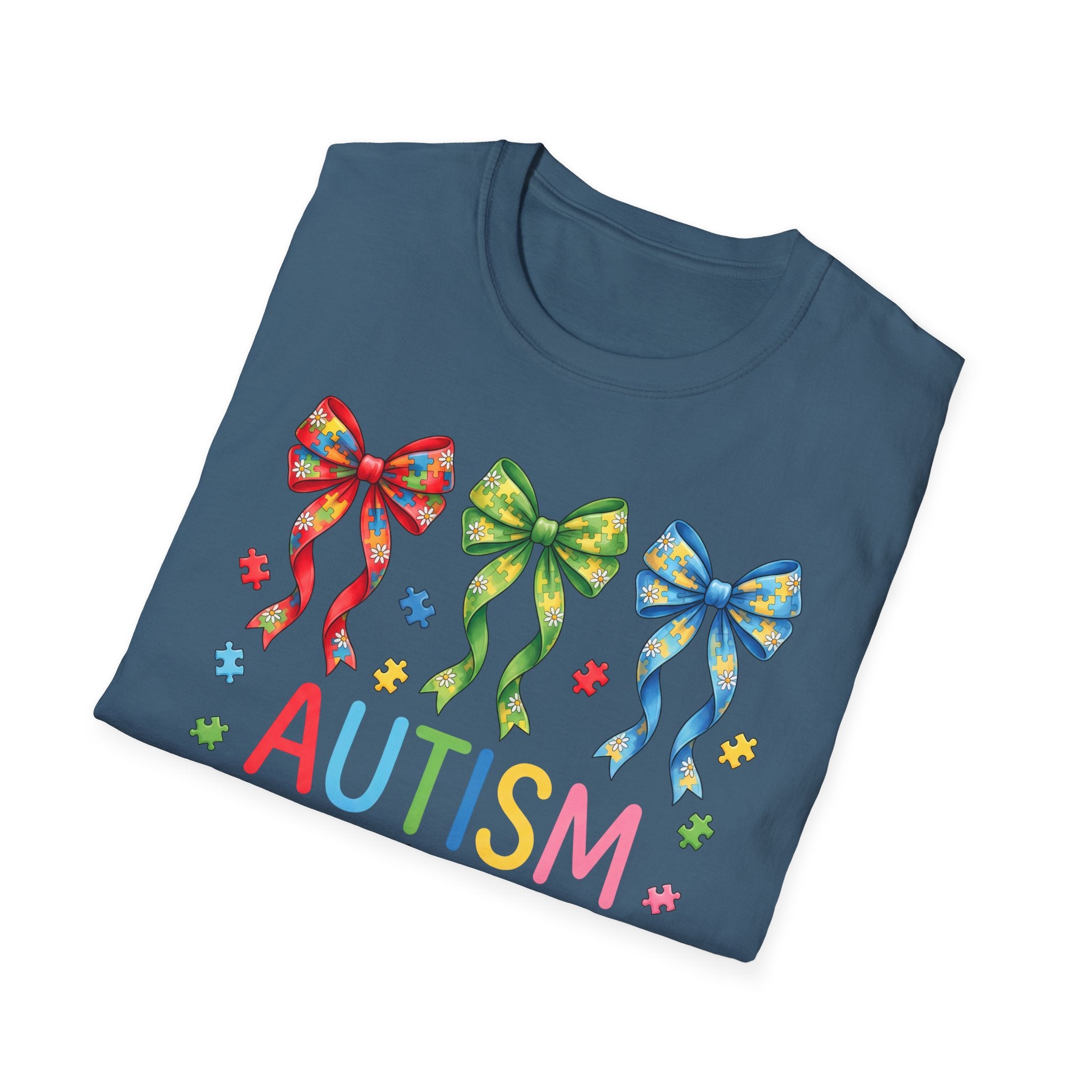 Autism Awareness T-Shirt — "Autism: Accept • Understand • Love" with Colorful Ribbon Bows